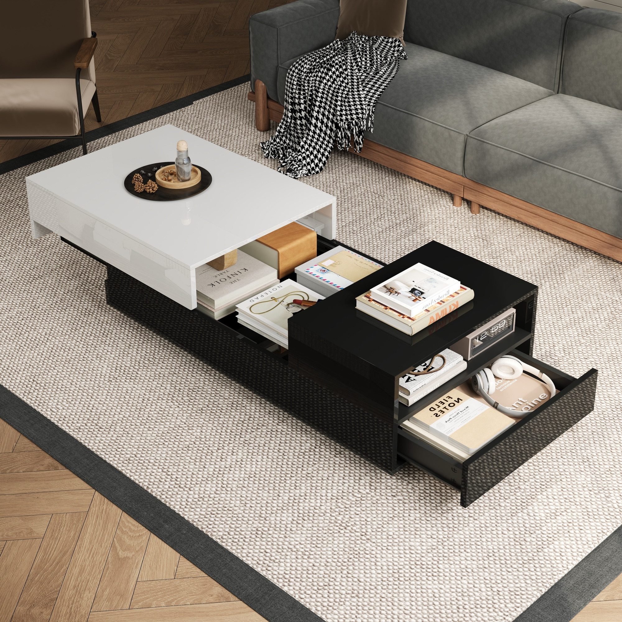 HAUSS SPOLE Couchtisch mit Schublade,Hochglanz-Sofatisch Wohnzimmertisch günstig online kaufen