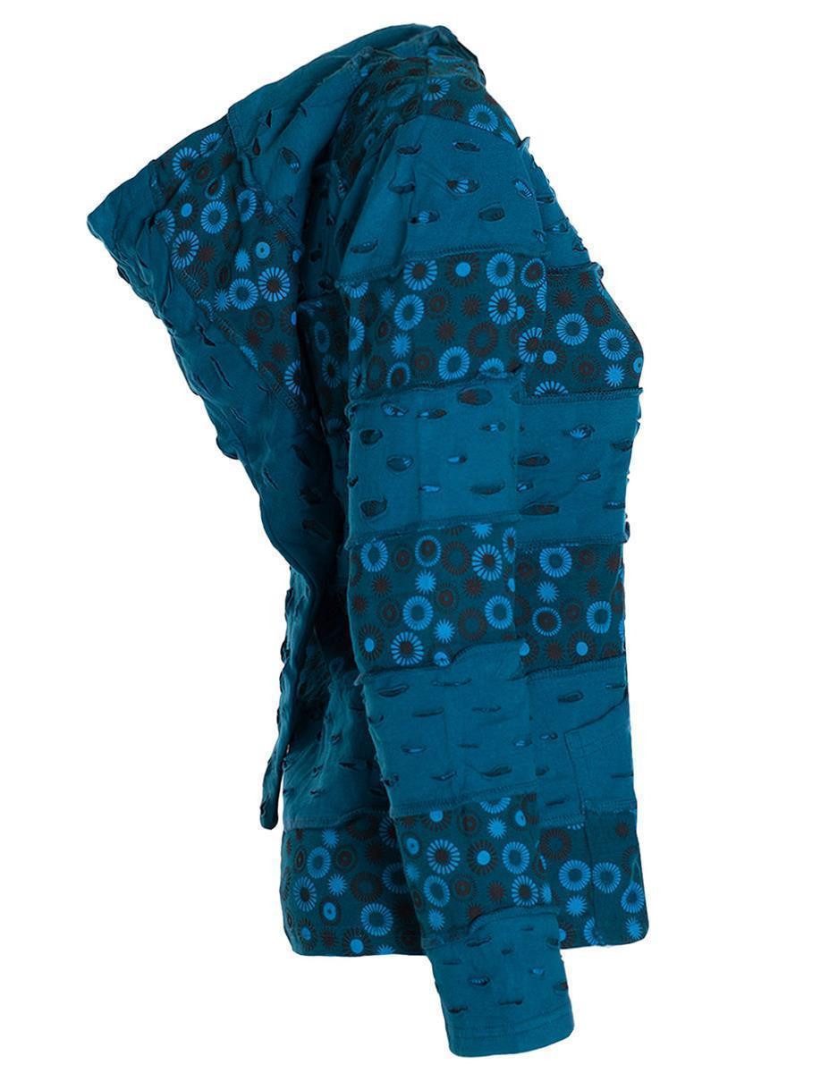 Vishes Kapuzensweatjacke Damen-Jacke Blumen Patch-Sweatjacke Hippie-Jacke Kapuzenjacke Goa, Boho, Gothik Style