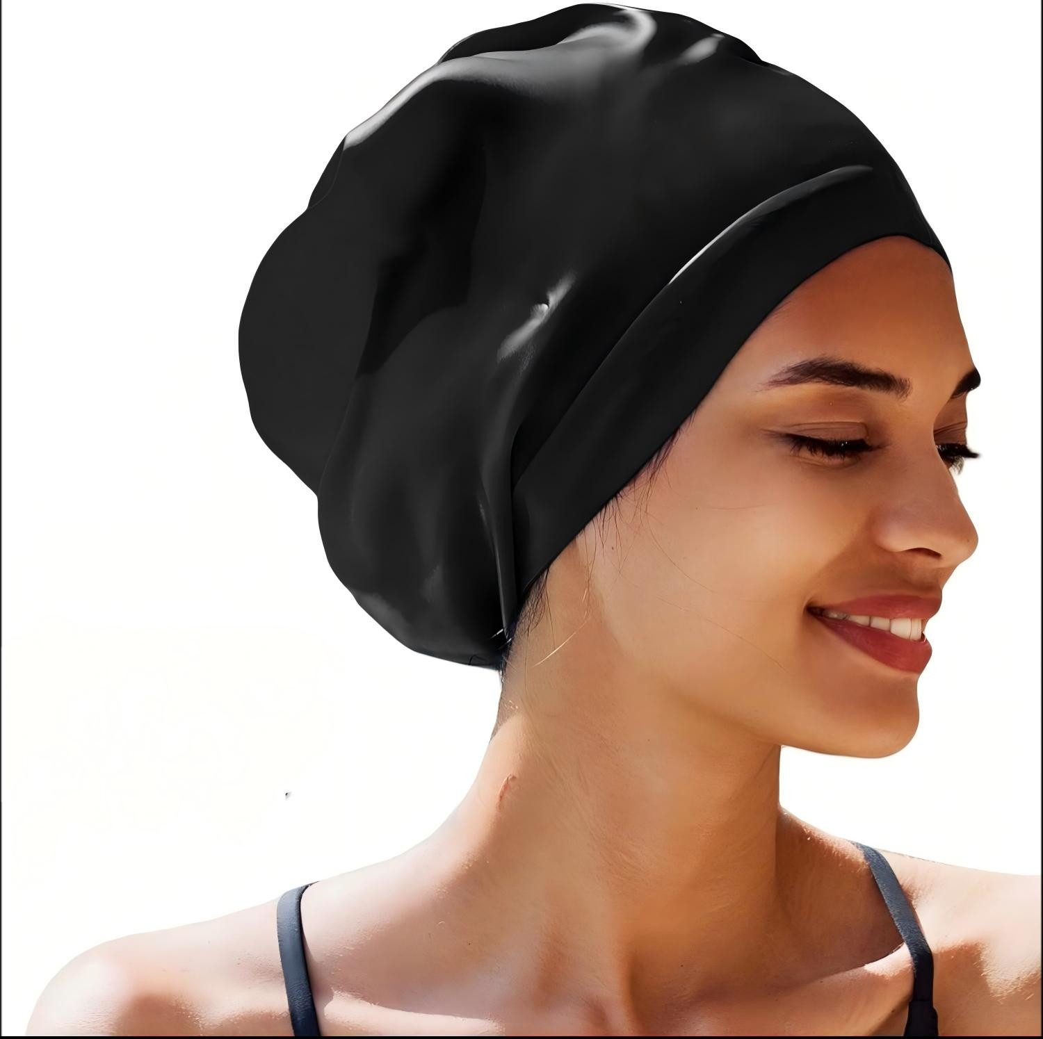feinlux Badekappe Große Badekappe, geeignet für Männer und Frauen (set), sehr langes und dickes lockiges Haar und Zöpfe, hält das Haar trocken