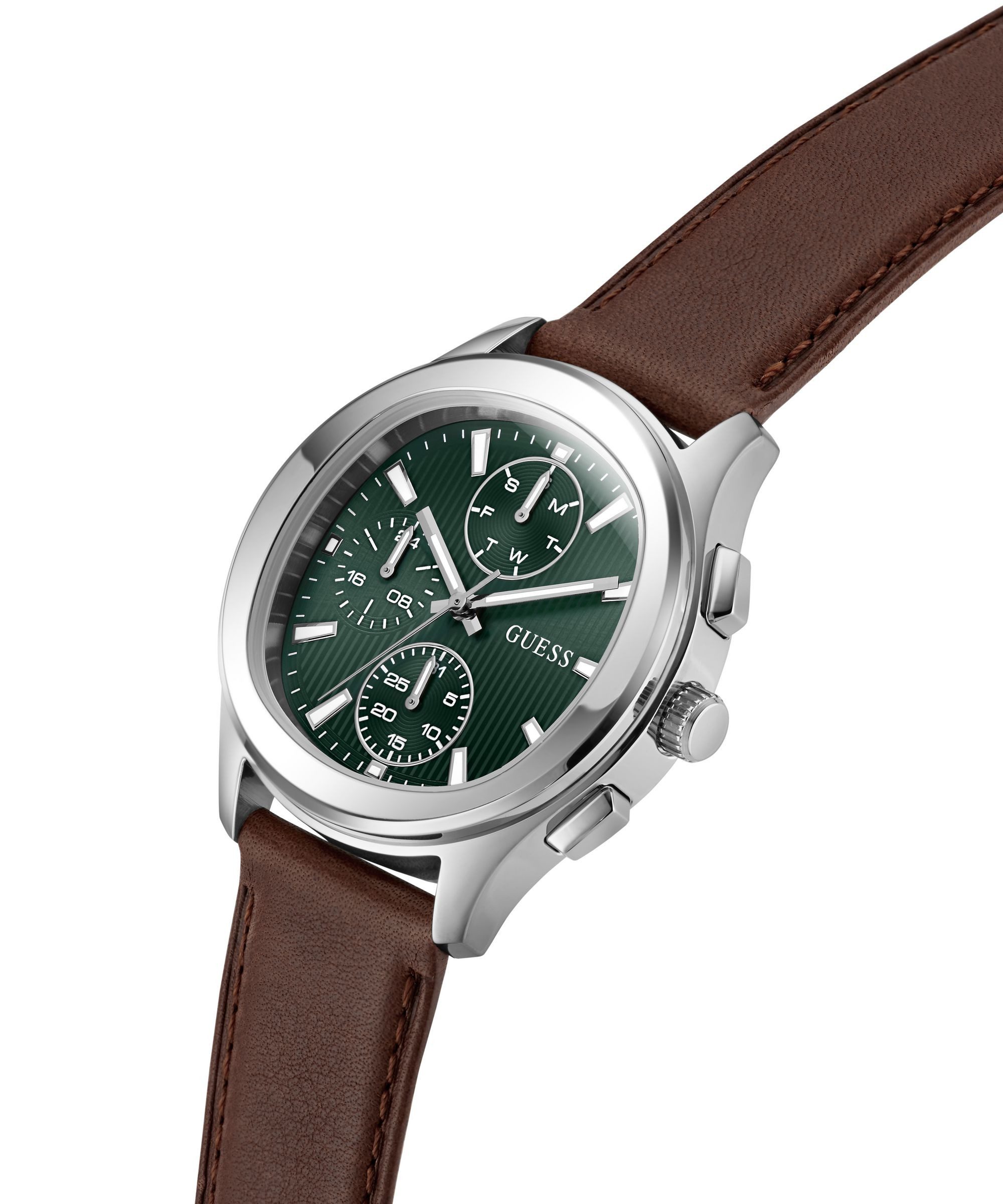 Guess Multifunktionsuhr PALMER GW1049G1, Quarzuhr, Armbanduhr, Herrenuhr, Lederarmband, analog, Wochentag, Tag