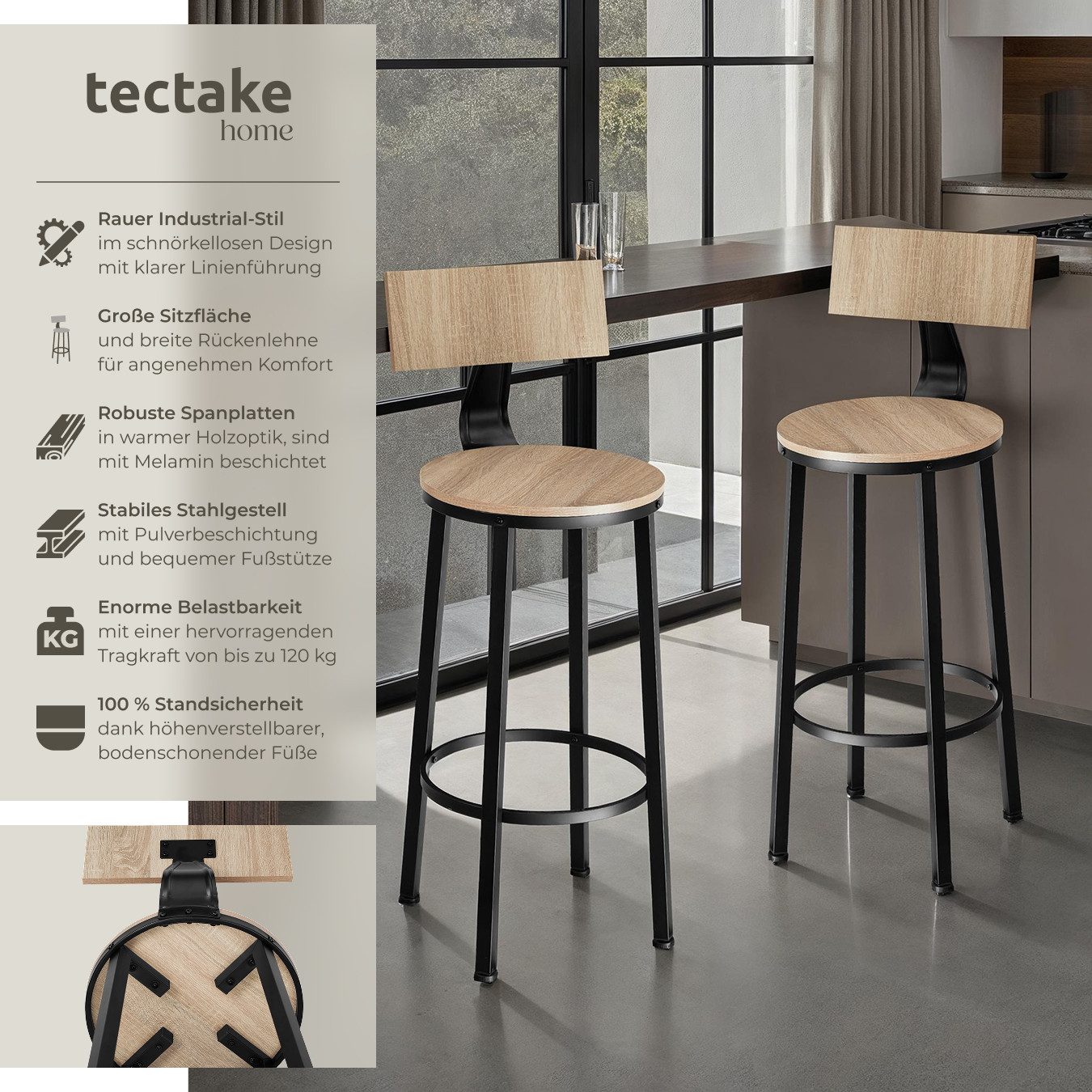tectake Barhocker 2er Set Barhocker, mit günstig online kaufen