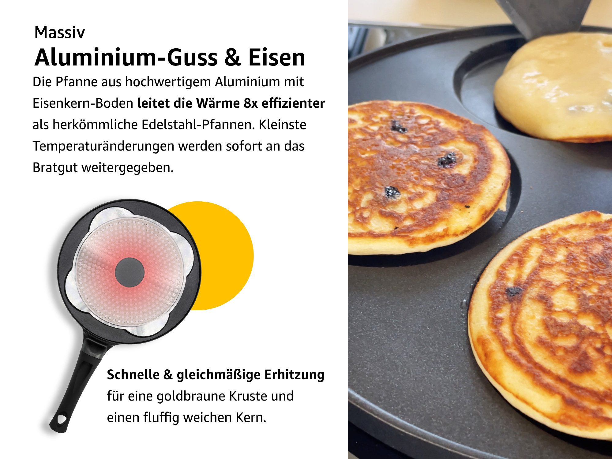 endusor Crêpepfanne Pancake Pfanne ⌀26cm (4 Mulden), Aluminiumguss (Alle Herdarten inkl. Induktion, Ø 26cm Bratpfanne), modernster Antihaft-Beschichtung & Eisen – Bild 5 von 5