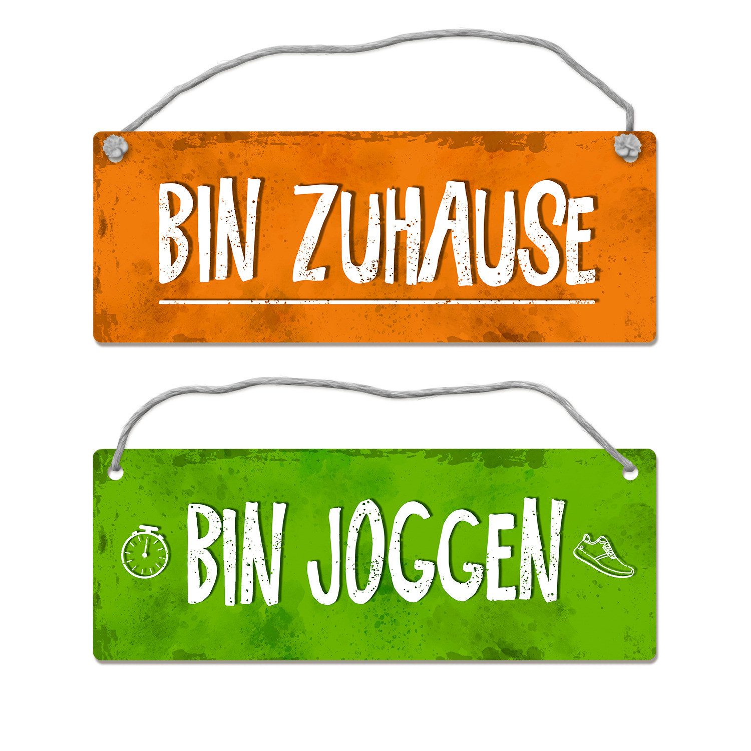 Metallschild Bin joggen Zuhause Wendeschild mit Kordel Schild Türschild Türhänger