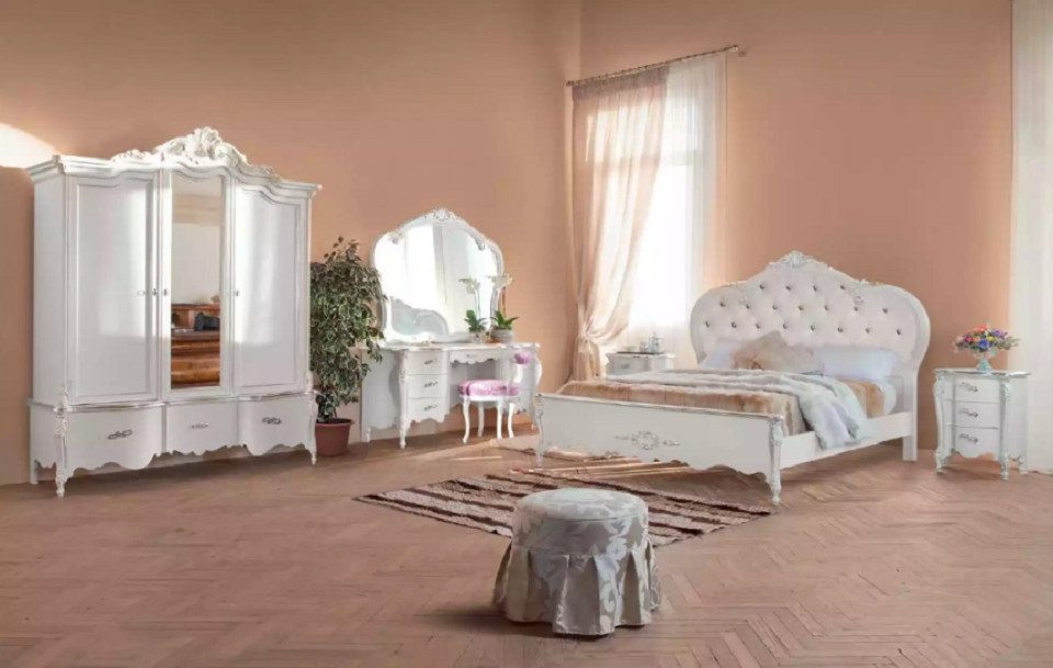 Xlmoebel Schminktisch Massivholz Schminktisch in Weiß mit großem Spiegel und Hocker (Schminktisch mit großem Spiegel und Hocker, 1-St., Schminktisch+Spiegel), Hergestellt in Europa