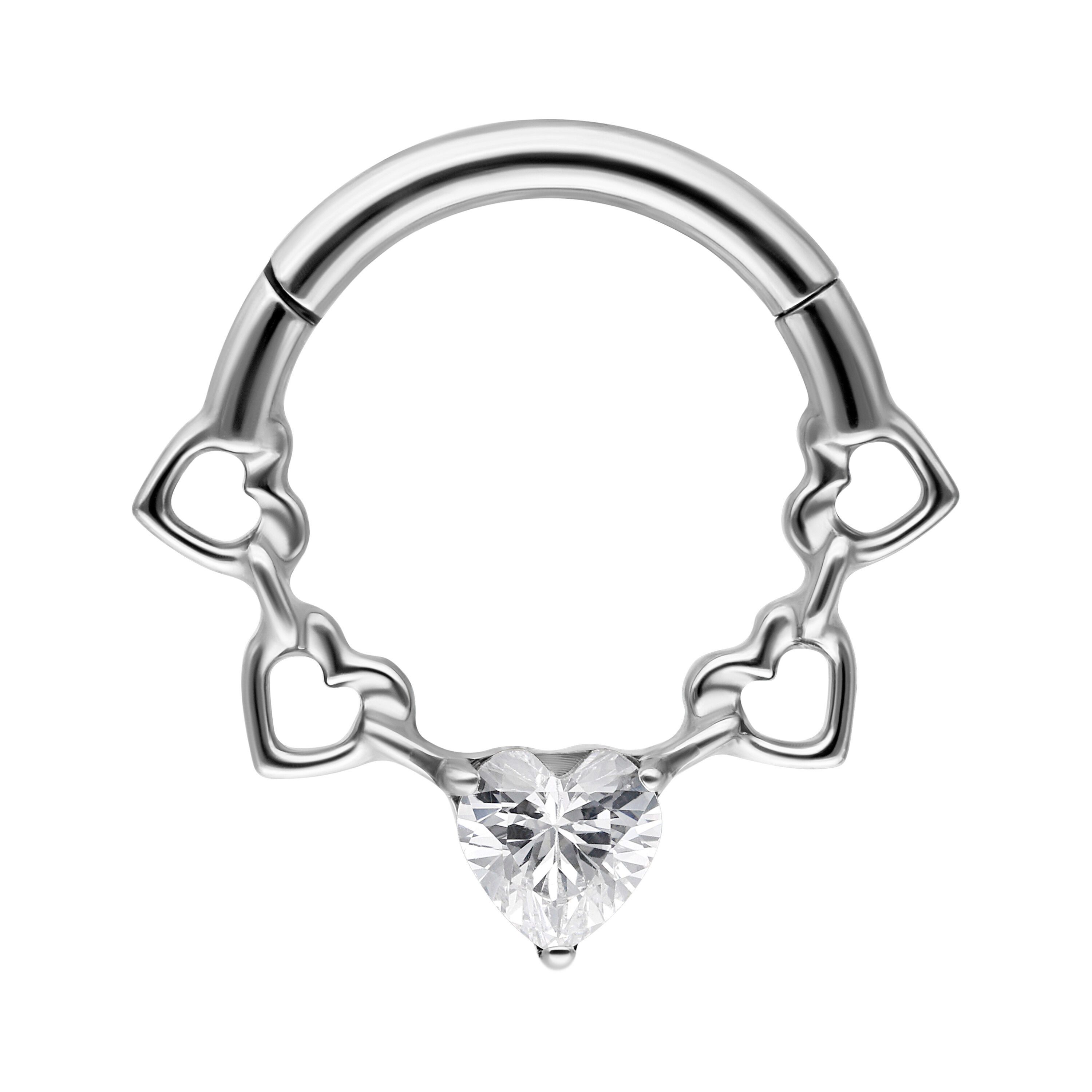 Wildcat Nasenpiercing Crystal Hearts Septum Clicker für Ohr, Nase, 8,0mm, 1 Stück, Titan Grad 23 - wasserfest, langlebig, hautverträglich