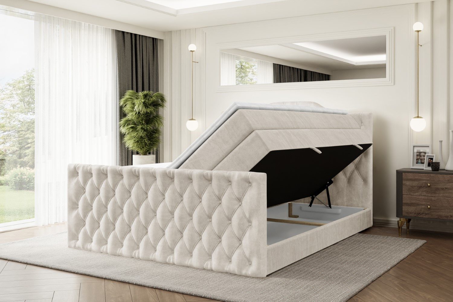 ALTDECOR Boxspringbett VILA-1-Z KING (Multipocket-Matratze H4, H3 Matratze Bonellfederung, Topper, Kopfteil), Doppelbett mit Fußteil