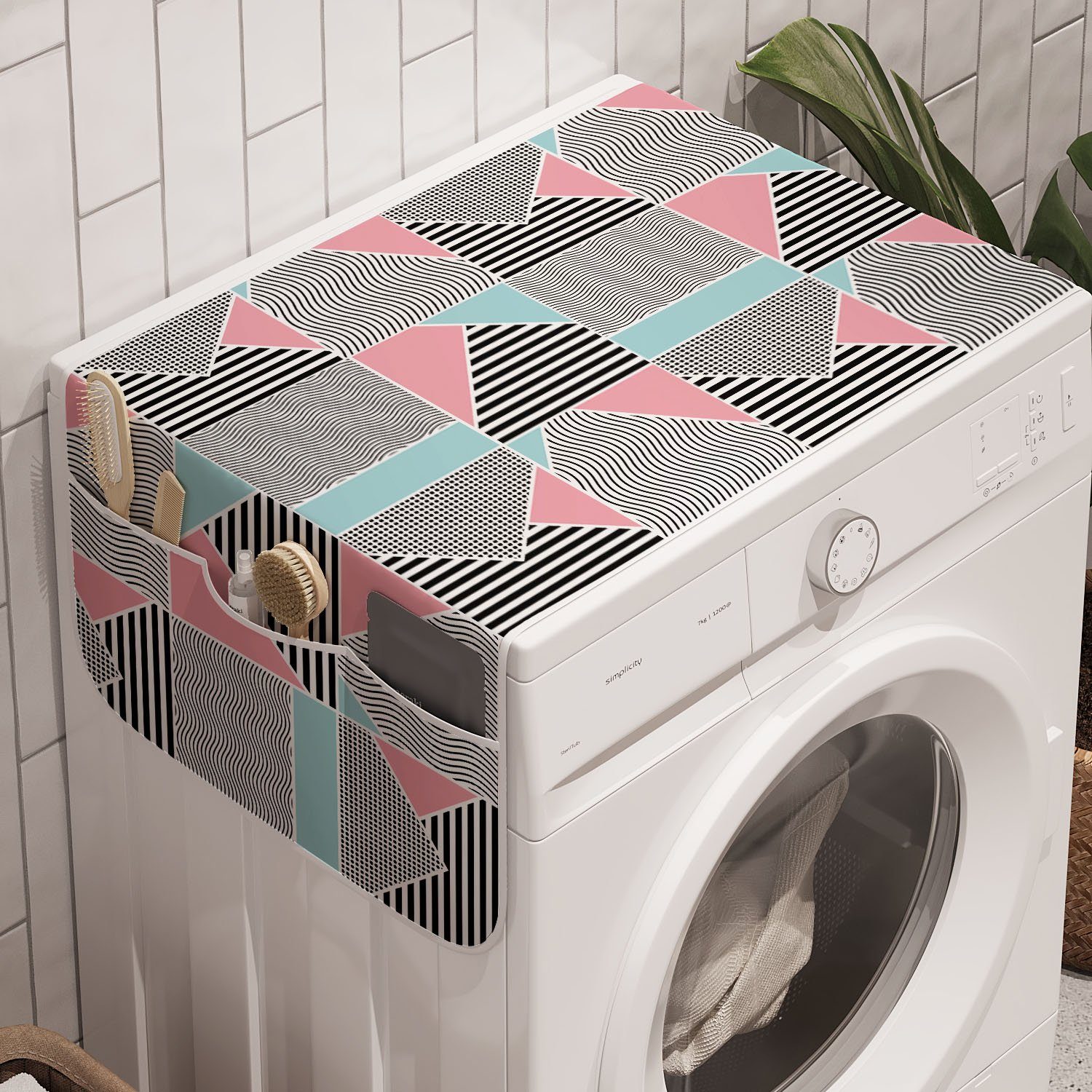 Abakuhaus Badorganizer Anti-Rutsch-Stoffabdeckung für Waschmaschine und Trockner, Geometrisch Minimal Themed Bild-Kunst