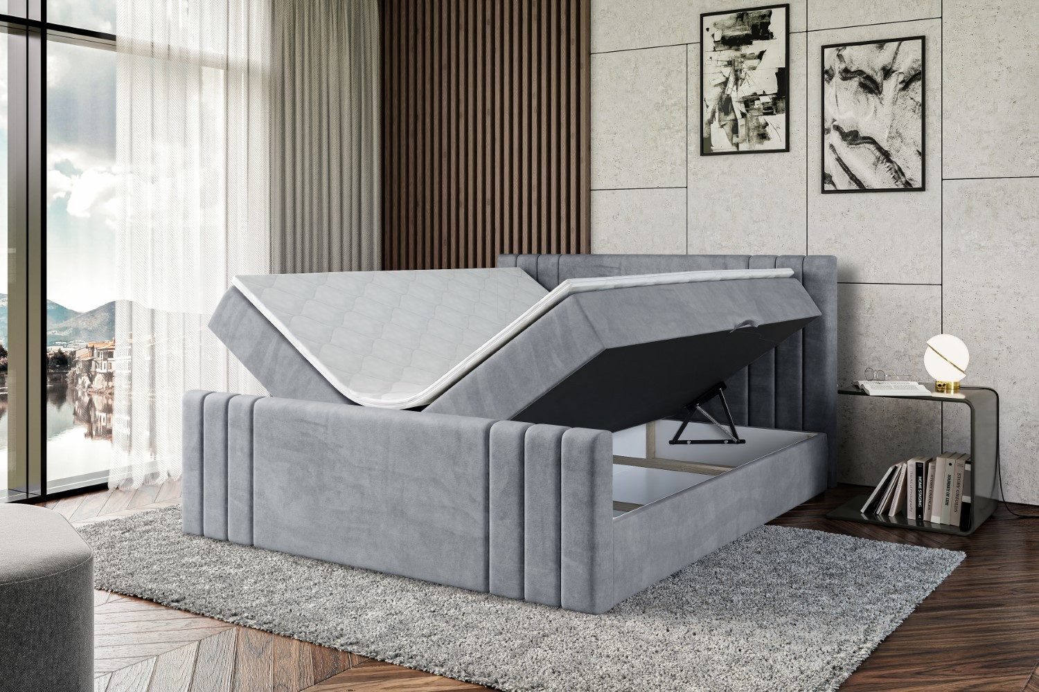 ALTDECOR Boxbett IDRIKO-Z (Multipocket-Matratze H4, H3 Matratze Bonellfederung, Topper, Kopfteil), Doppelbett mit Fußteil