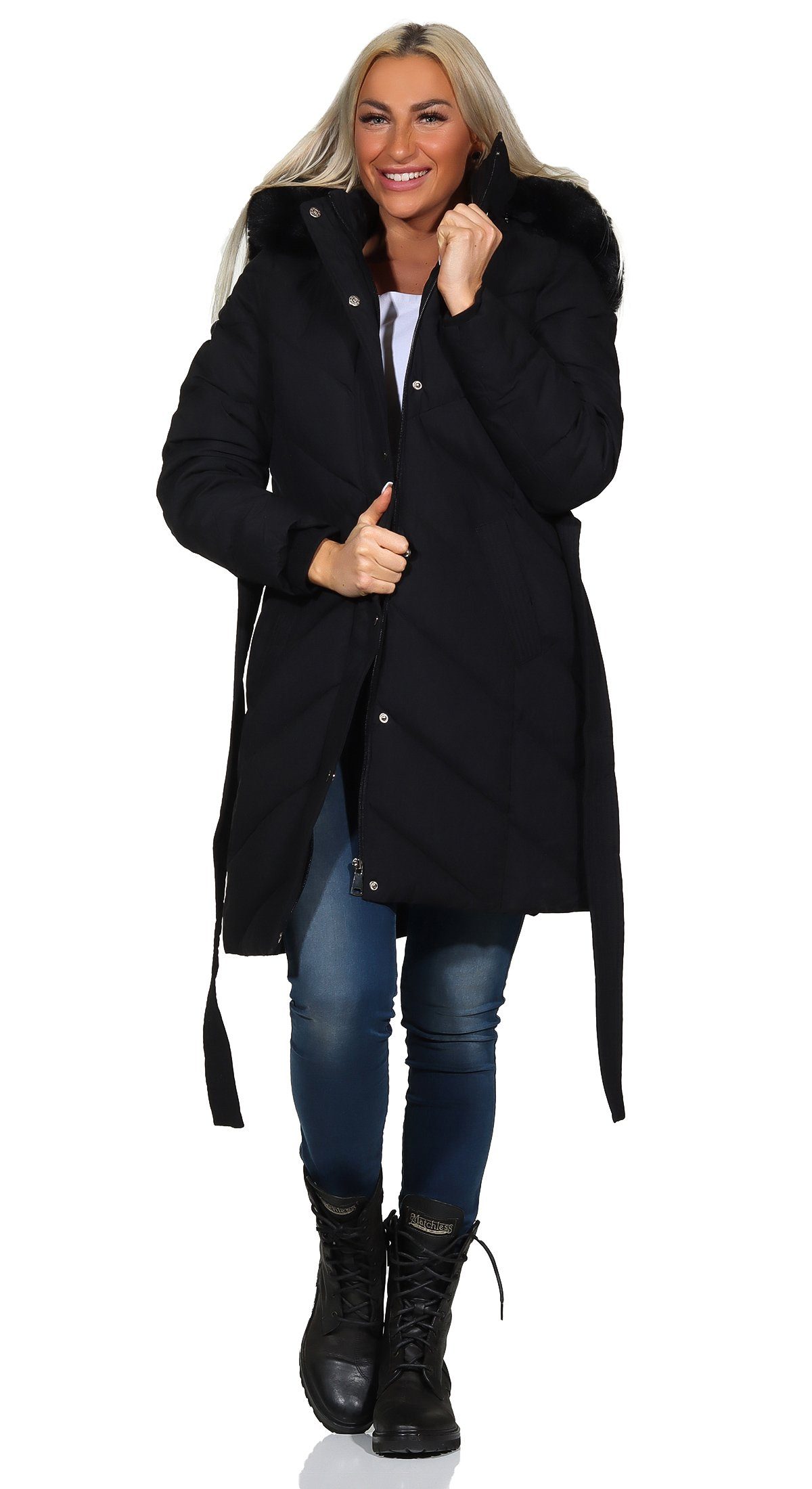 Aurela Damenmode Kurzmantel Steppmantel Damen Mantel diagonal gesteppt mit günstig online kaufen