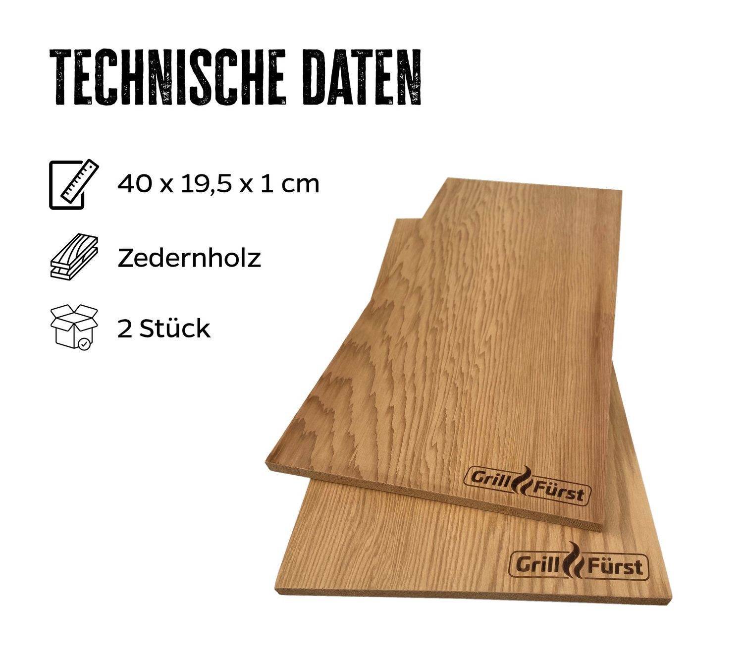Grillfürst Räucherbrett Grillfürst Räucherbretter Zeder XL 40 x 19,5 x 1,1 cm 2er Set