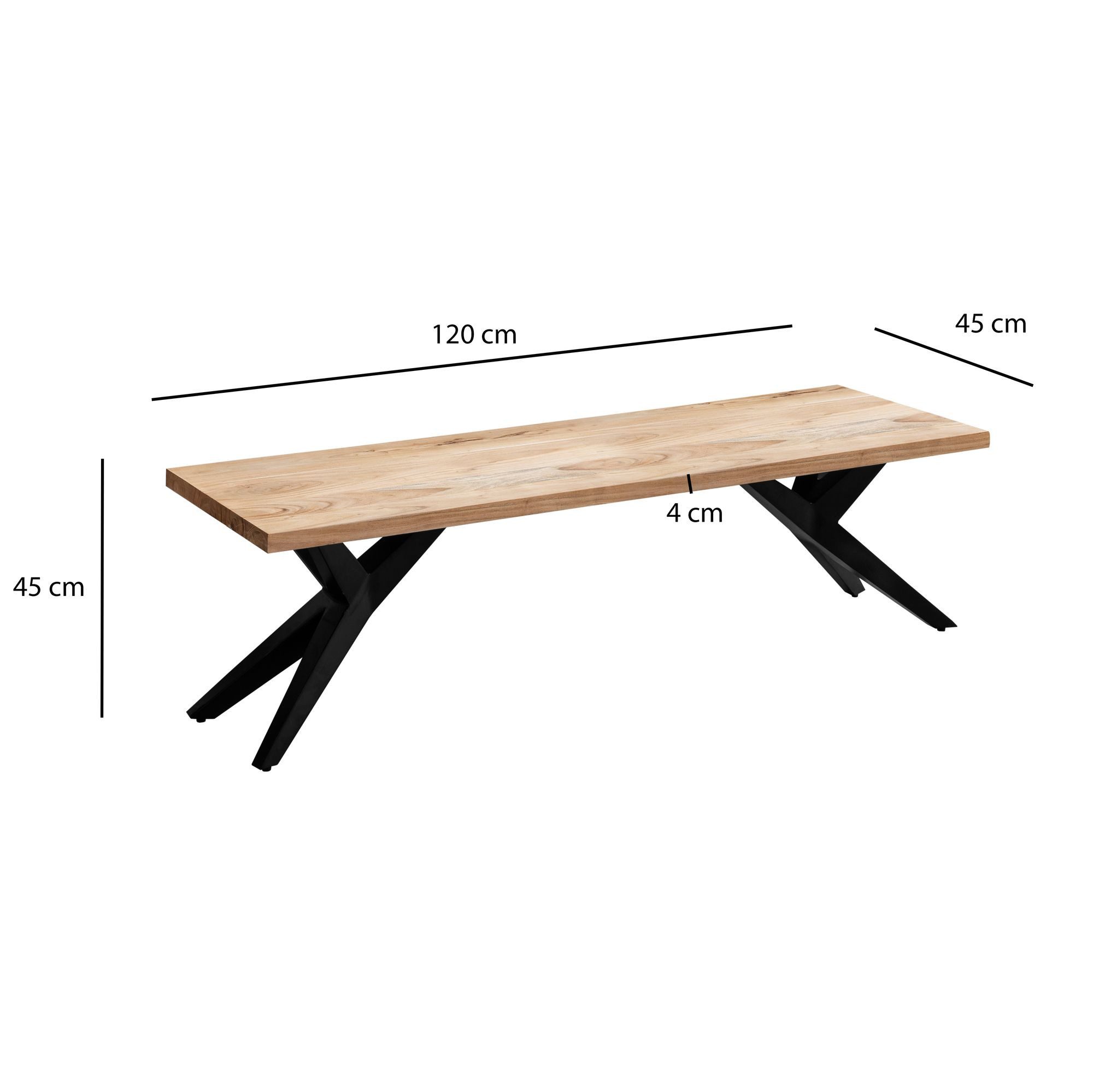 FINEBUY Essbank FB66299 Esszimmerbank Sitzbank Akazie Massivholz Loft Holzbank (Industrial Holzbank, Akazie Massivholz 120 cm), Sitzbank Esszimmer Holz, Esszimmerbank ohne Lehne