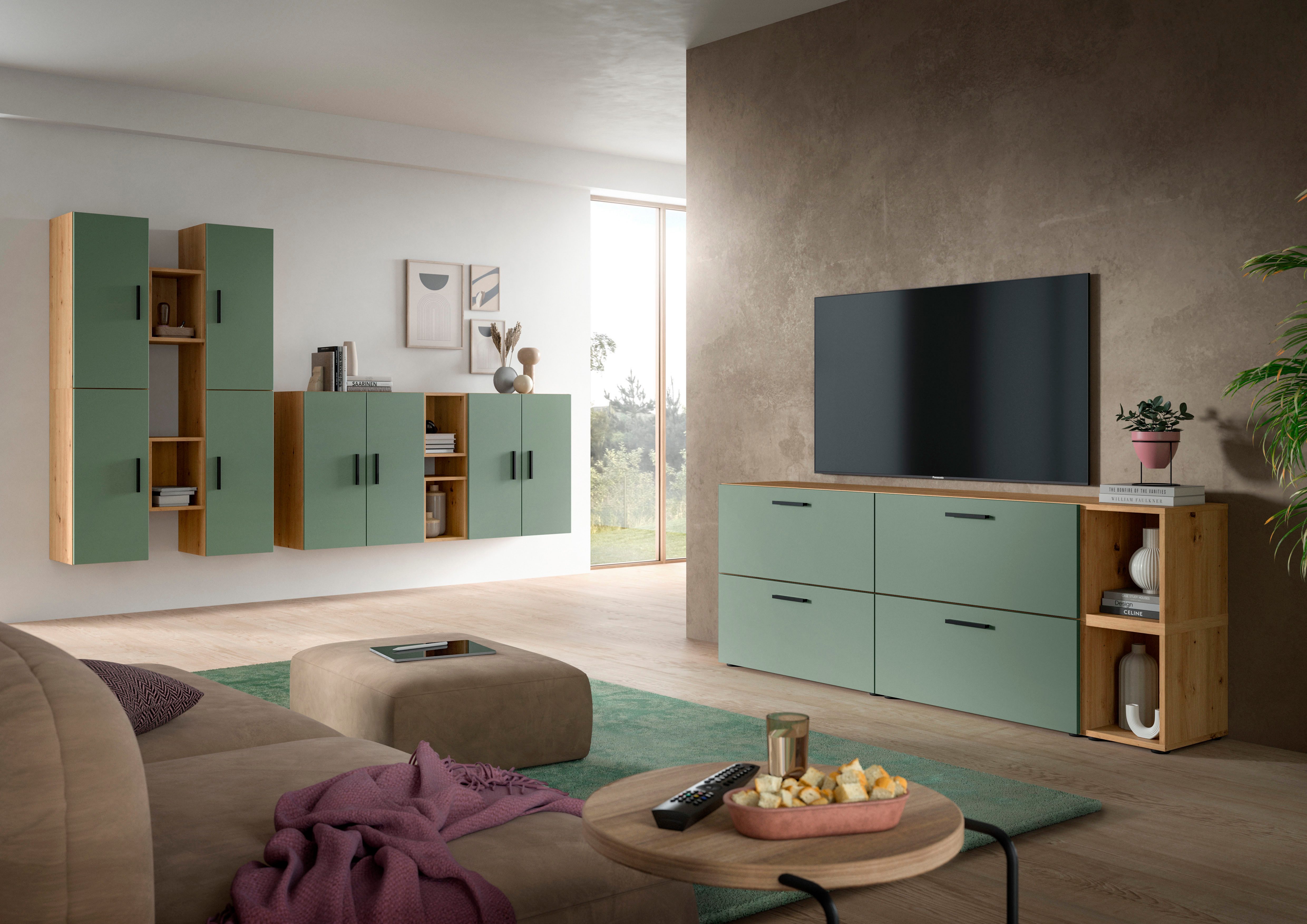 Home affaire Schrank-Set ENESTE, 12-teilig, in verschiedenen Farben, individuell kombinierbar, (4-St., verschiedenste Kombinationmöglichkeiten, stehend oder hängend), Stauraumelement, Kombination, Wohnkombination, Schrankwand, Lowboard