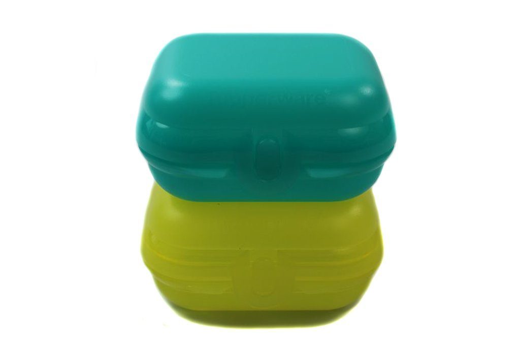 TUPPERWARE Lunchbox To Go Mini-Twin helltürkis + gelb Gr.1 + SPÜLTUCH, Snackbox