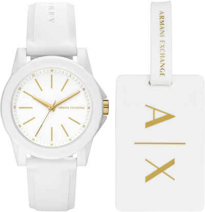 ARMANI EXCHANGE Quarzuhr AX7126, (Set, 2-tlg., mit Kofferanhänger), Armbanduhr, Damenuhr, ideal auch als Geschenk