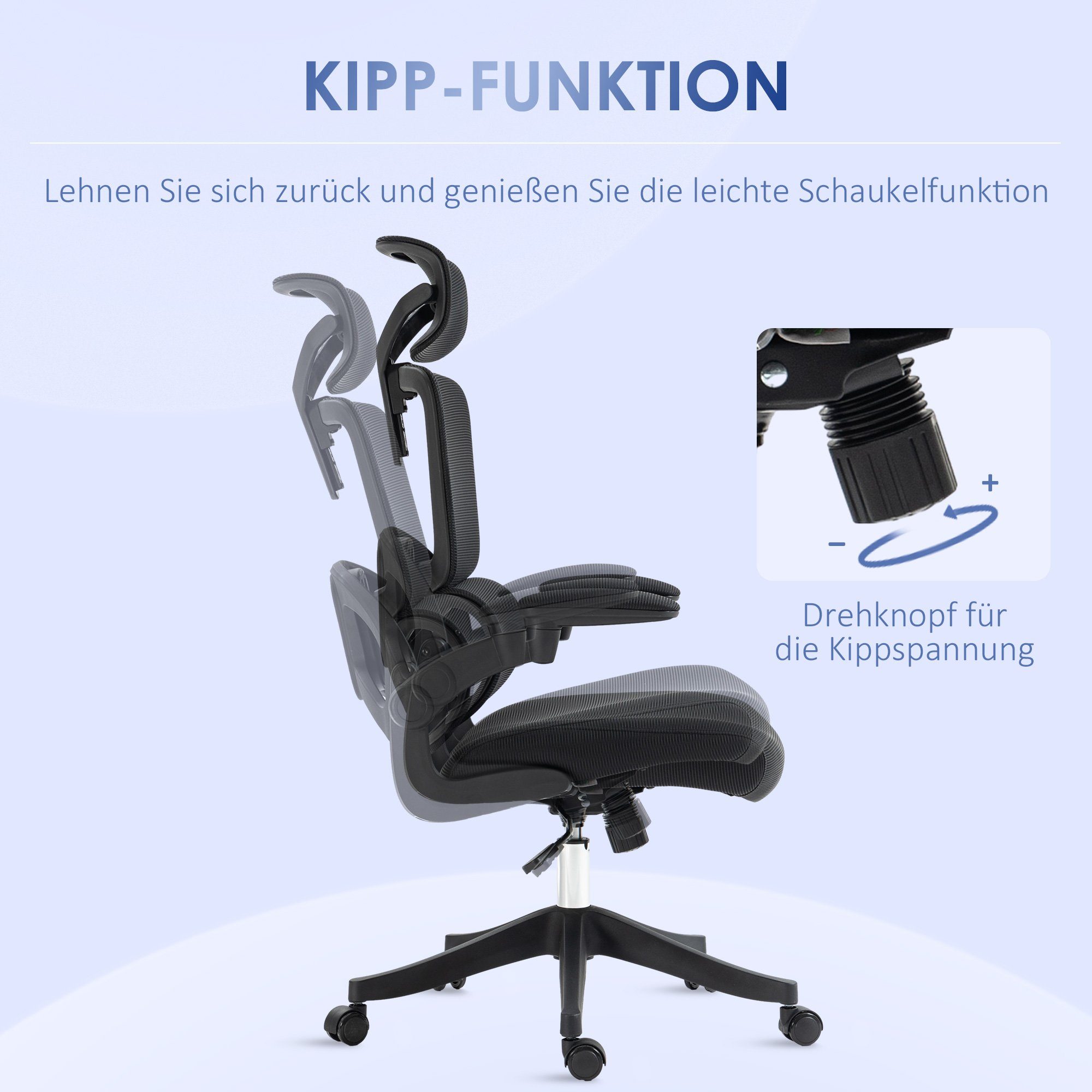 cm St), Schwarz, mit Computerstuhl Schwarz 120-133 Bürostuhl Wippfunktion, höhenverstellbarer 1 Stuhl, | x Bürostuhl (PC Vinsetto Schwarz Schwarz 58 | x Mesh, 62