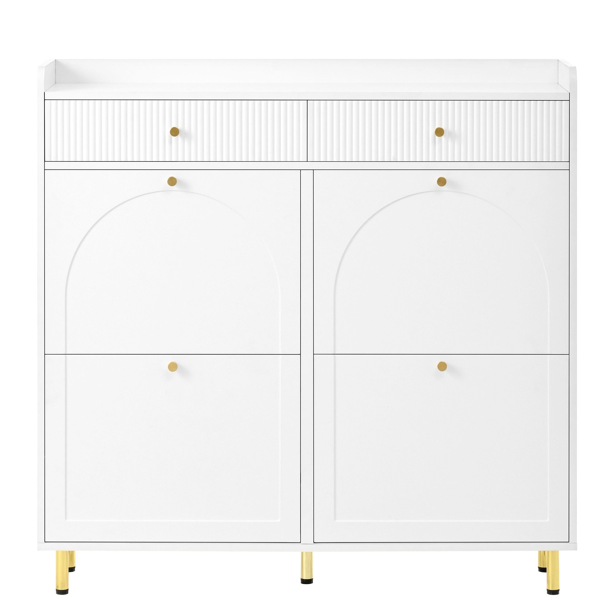 Flieks Schuhschrank mit 4 Klappen, 2 Schubladen, Metallgriffen & Metallbeinen (für ca. 16-20 Paar Schuhe, 1-St., 106,5x25x105,5 cm) Schuhkipper Schuhregal Schuh – Bild 5 von 5