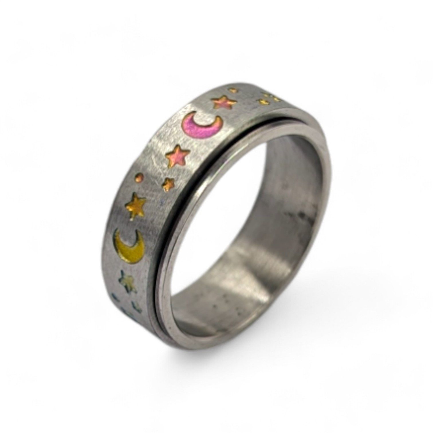 Eyecatcher Fingerring Anti Stress Fidget Ring drehbar Edelstahl bunt Mond u günstig online kaufen