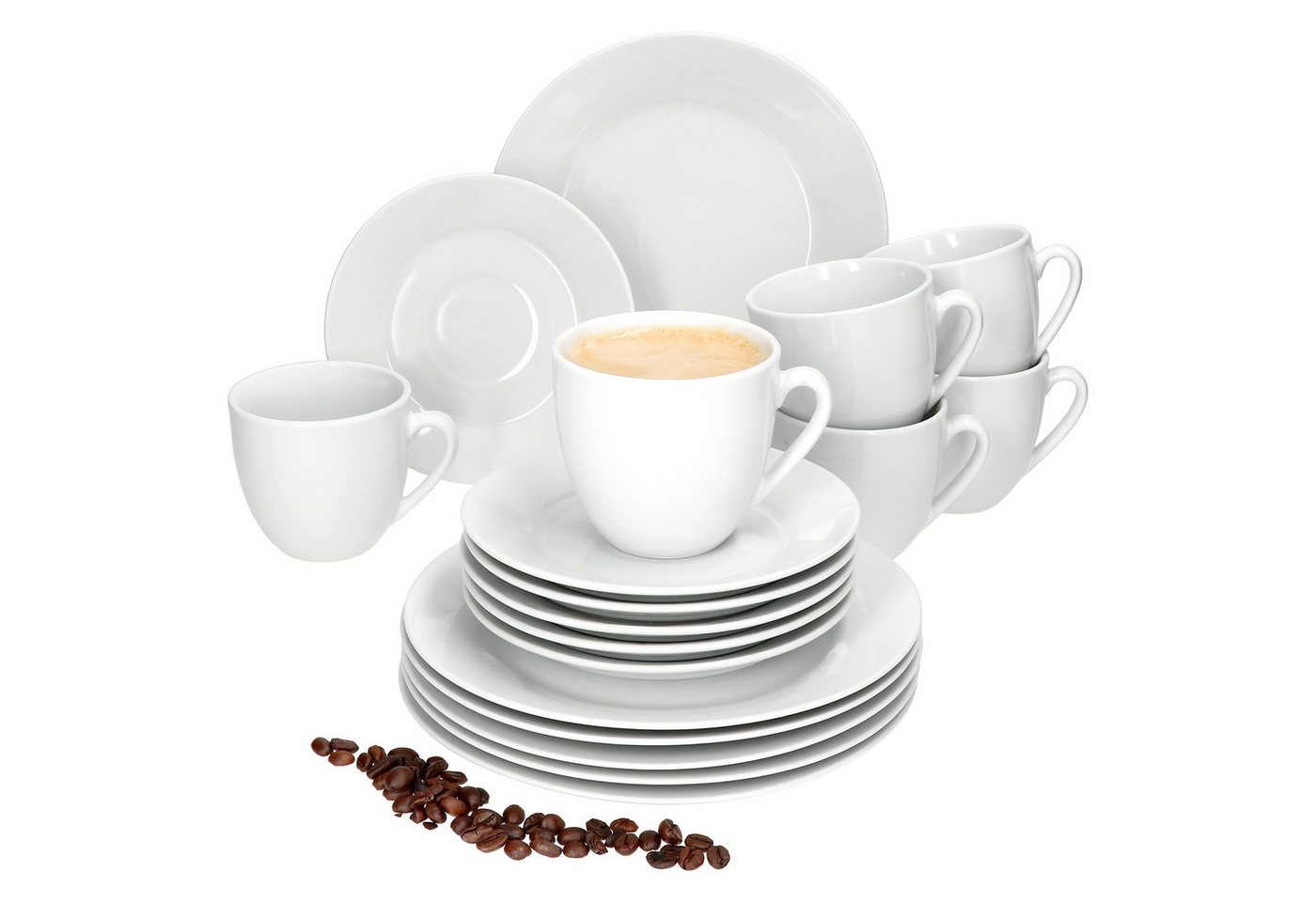 MamboCat Kaffeeservice 18tlg Kaffeeservice Tommy weiß Porzellan 6 Personen Dessertteller, Porzellan