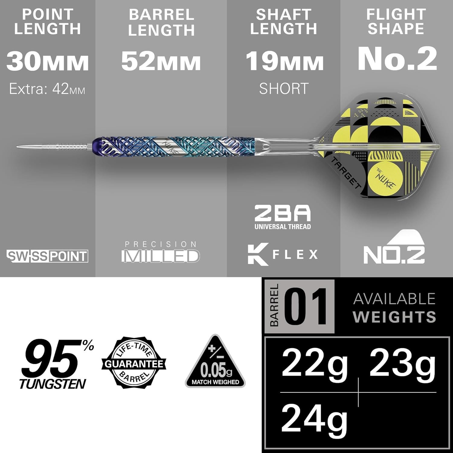 TARGET DARTS Dartpfeil Luke Littler Edge Steel Tip Swiss Point Dart Set, 22G 95% Tungsten