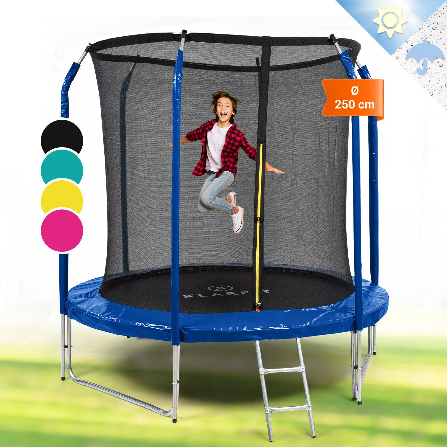 250 KLARFIT zuhause für Fitnesstrampolin Ø Trampolin Jumpstarter, Trampolin Outdoor Kinder Gartentrampolin Kinder cm,