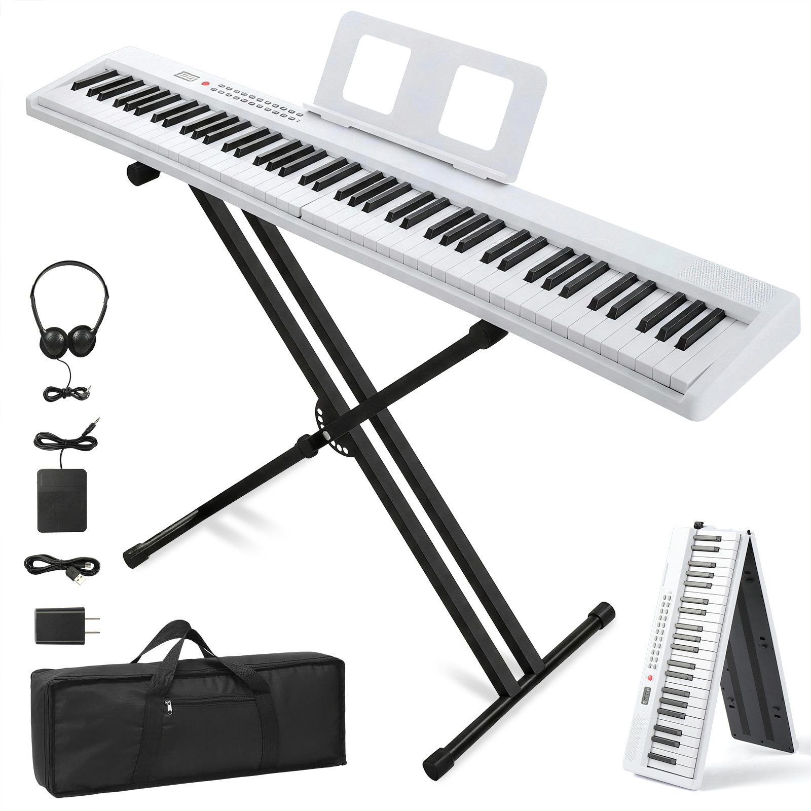 LALAHO Digitalpiano Klappbare E-Keyboard mit 88 Tasten, Klappklavier, Bluetooth und MIDI, tragbar, mit Kopfhörer, Lautsprecher