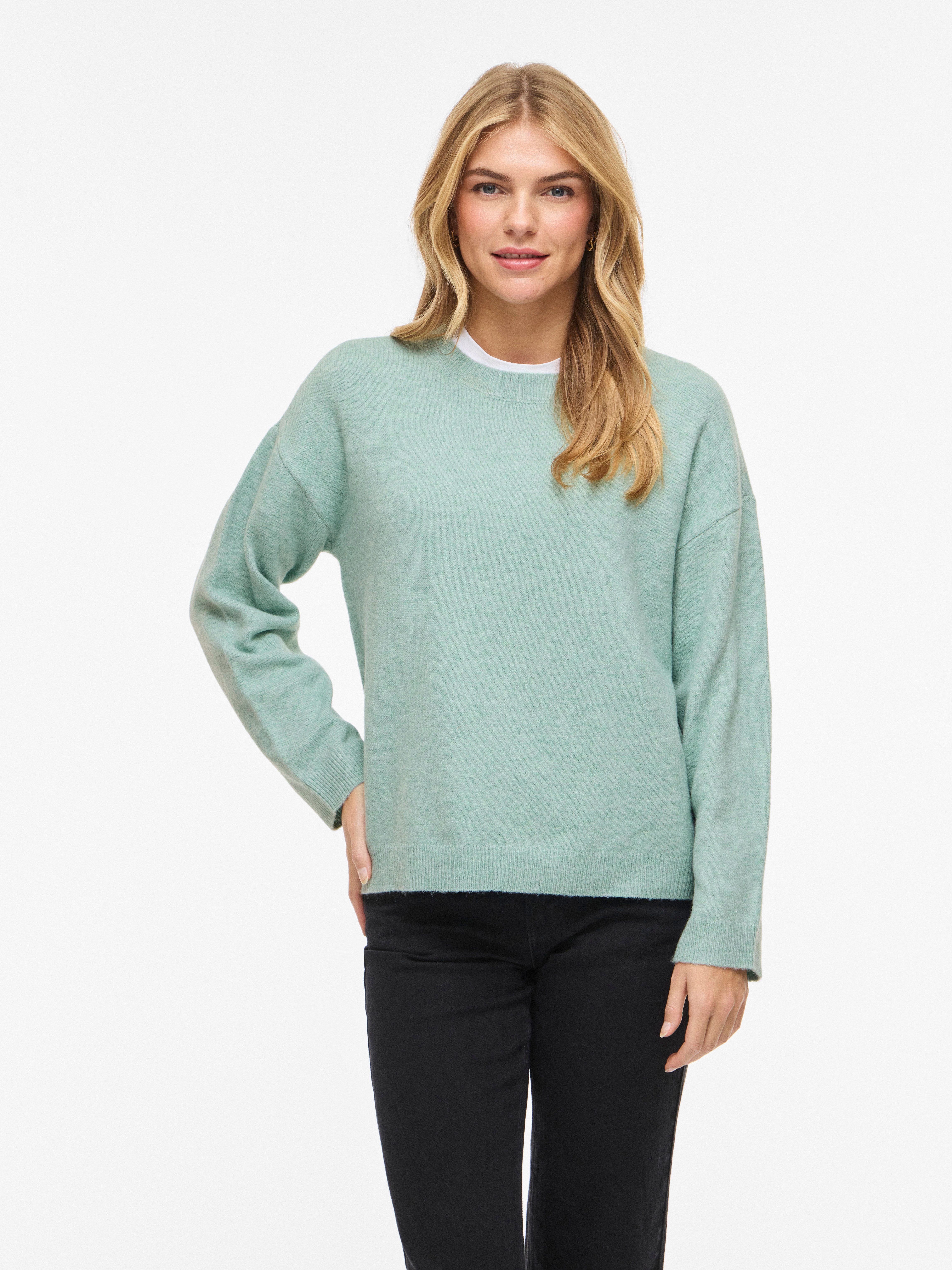 Vila Strickpullover VILIGA L/S O-NECK KNIT TOP - NOOS Materialmix, relaxed fit