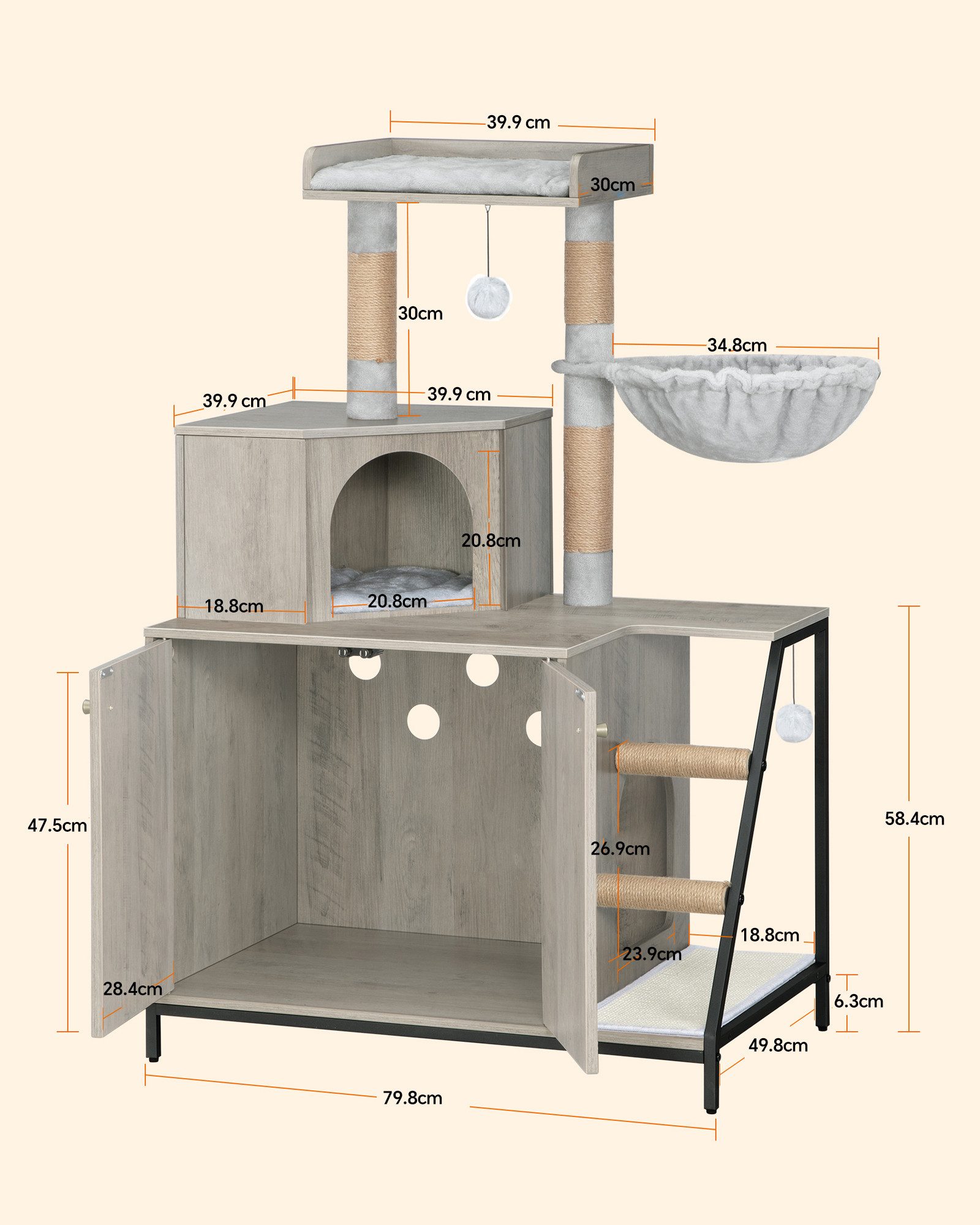 Thumbnail - HZUANERI Kratzbaum Katzenschrank, 4-in-1 modernes Katzenhaus mit großer Plattform, mit Sisal-Kratzmatte, Pfosten, Treppe...
