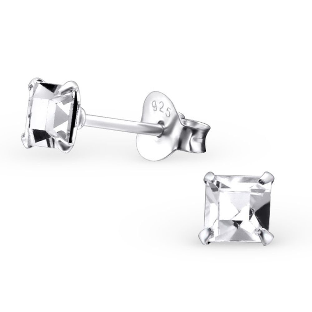 BUNGSA Ohrring-Set Ohrstecker Kristall 4mm aus 925 Silber Damen (1 Paar (2 Stück), 2-tlg), Ohrschmuck Ohrringe