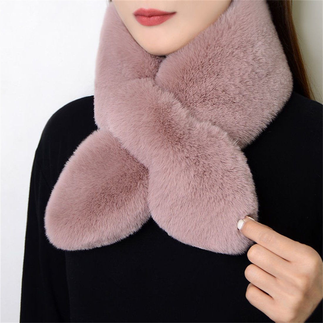 DÖRÖY Modeschal Women's Faux Otter Kaninchen Pelz Plüsch Schal, Kunstpelz Warm Schal Rosa