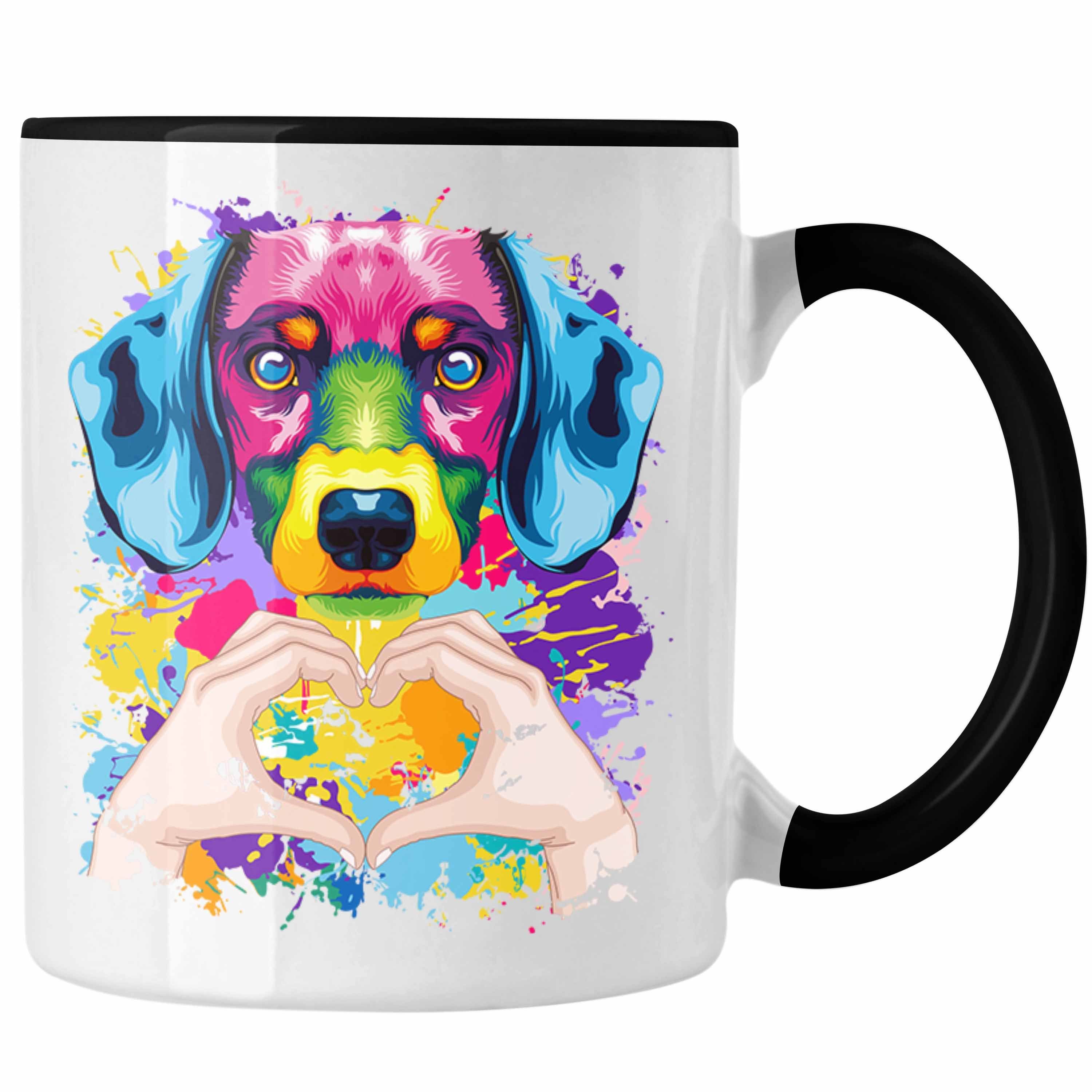 Trendation Tasse Dackel Besitzer Farbe Love Tasse Geschenk Lustiger Spruch Geschenkidee Schwarz