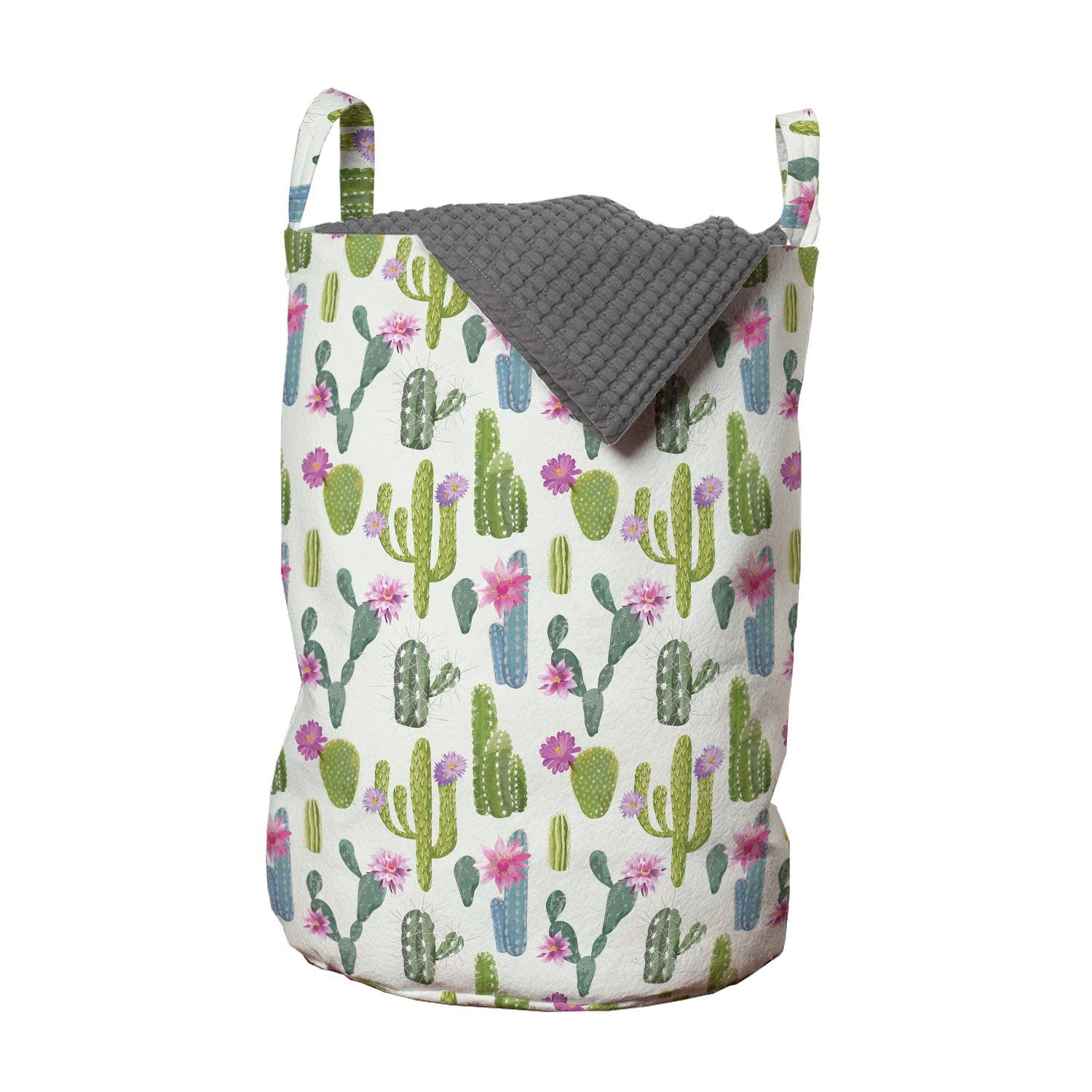 Abakuhaus Wäschesäckchen Wäschekorb mit Griffen Kordelzugverschluss für Waschsalons, Exotisch Saguaro-Betriebsblumen