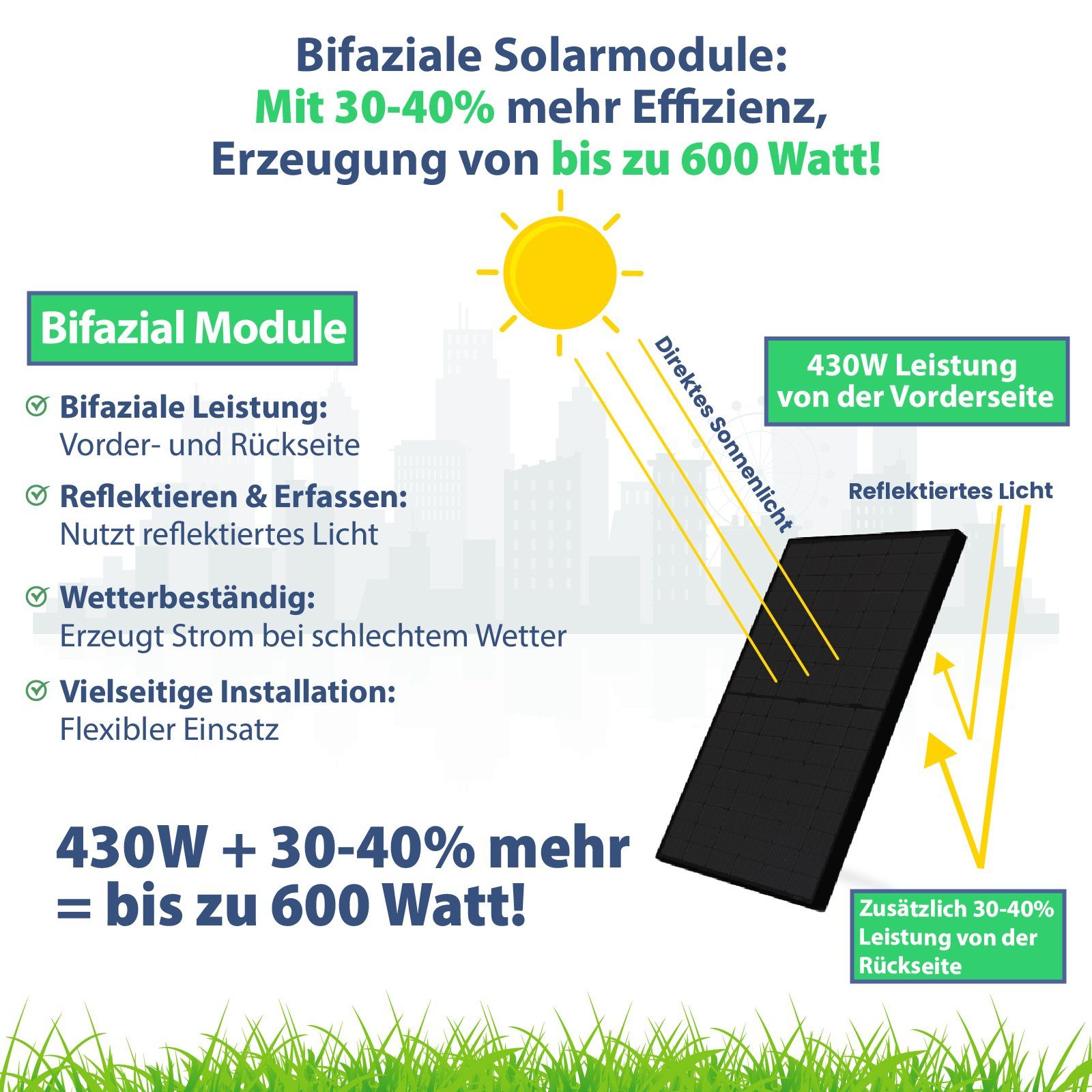 Bifacial Schwarz 2x Solaranlage 430W Solarmodul Stegpearl Monokristalline