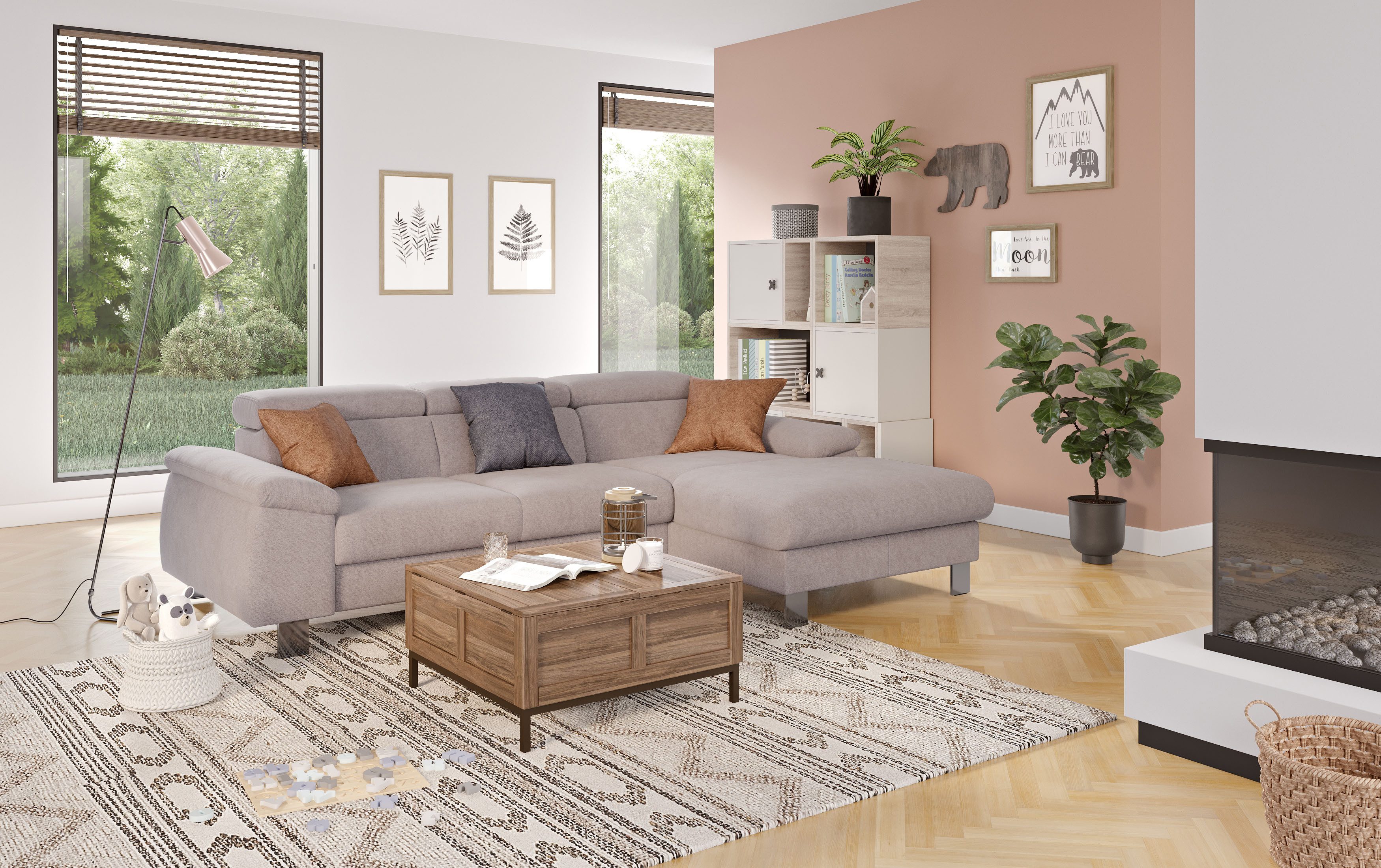 COTTA Ecksofa Komaris L-Form, B: 244 cm, mit Kopfteilverstellung, optional Bettfunktion, Bettkasten & Licht