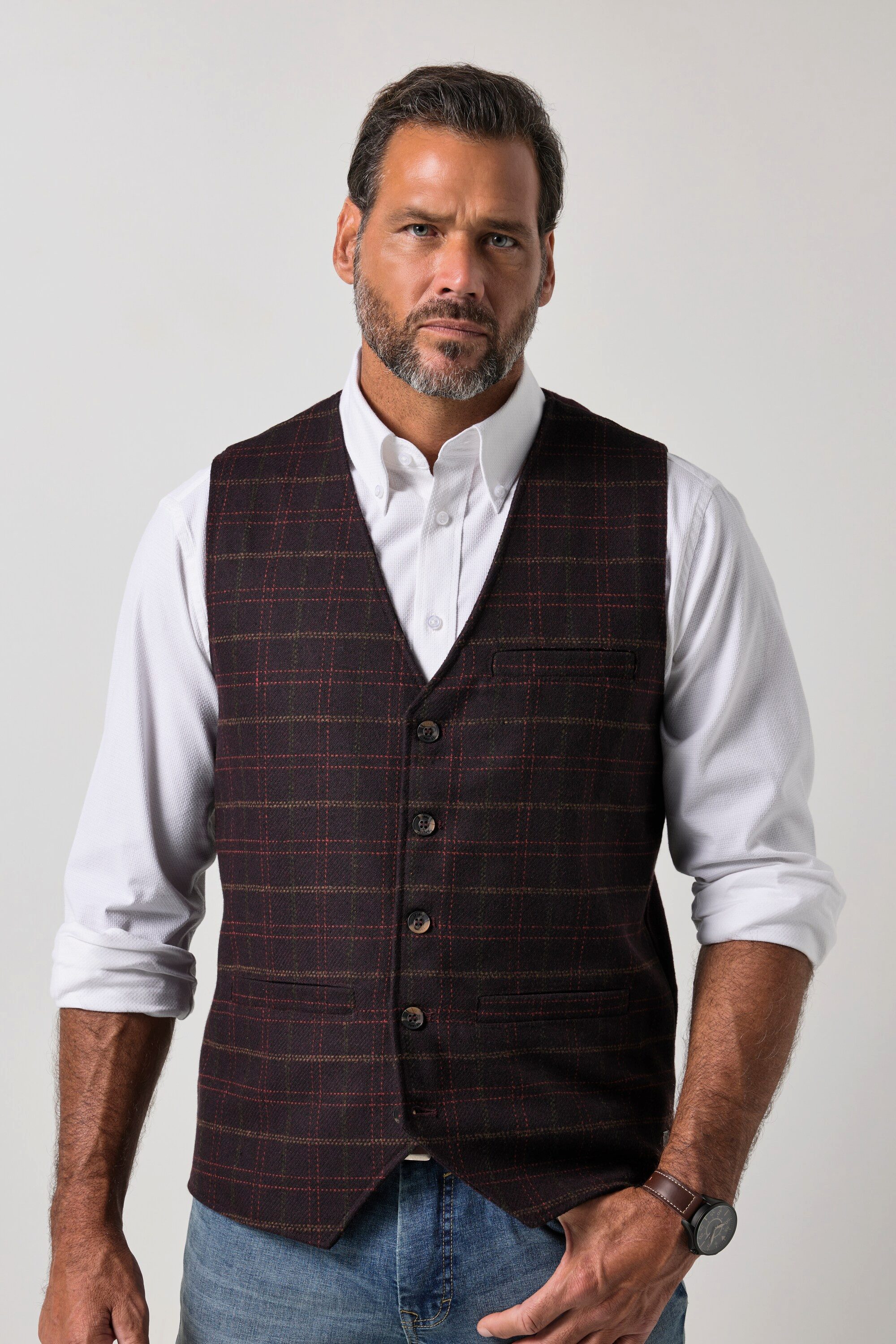 JP1880 Steppweste Tweedweste Karo Wollmix Revers bis 8 XL