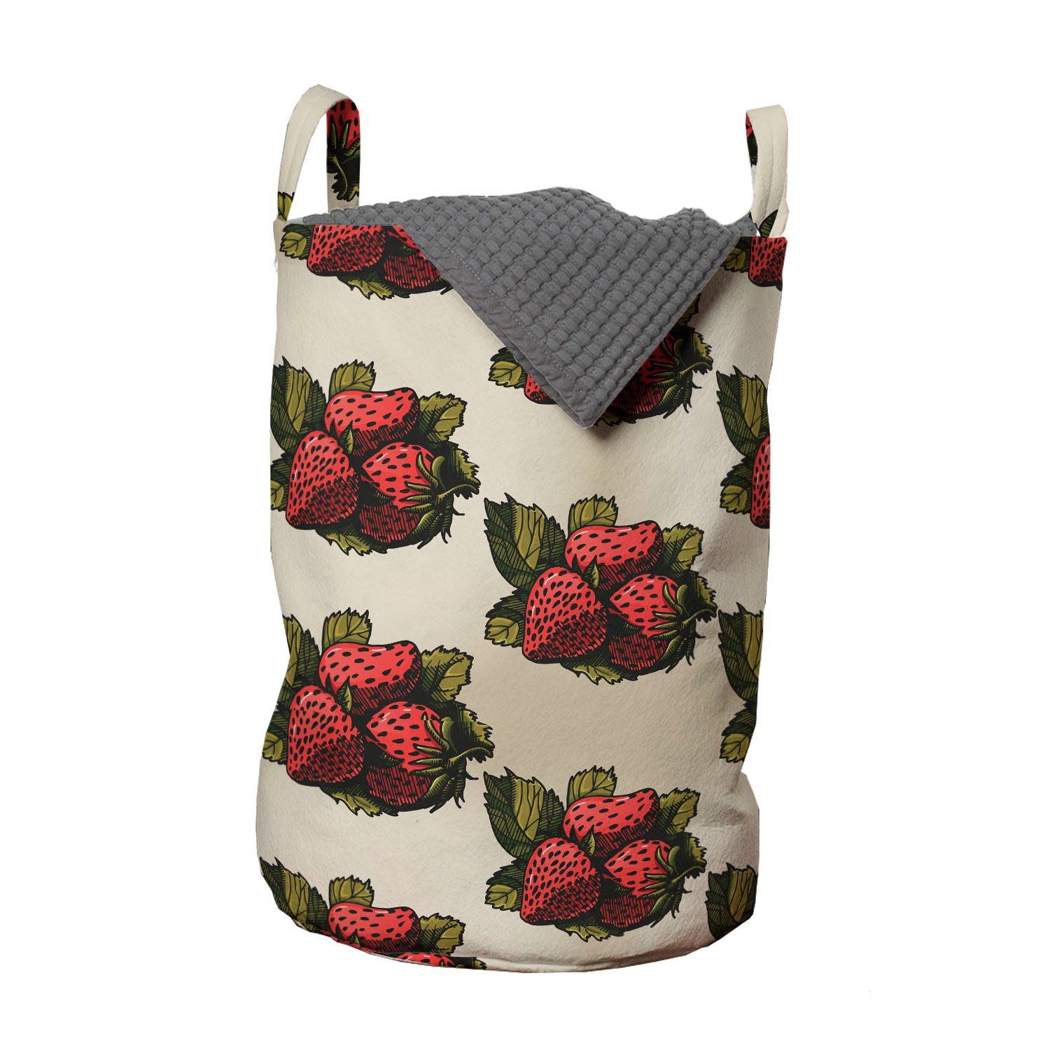 Abakuhaus Wäschesäckchen Wäschekorb mit Griffen Kordelzugverschluss für Waschsalons, Erdbeere Hand gezeichnete Früchte
