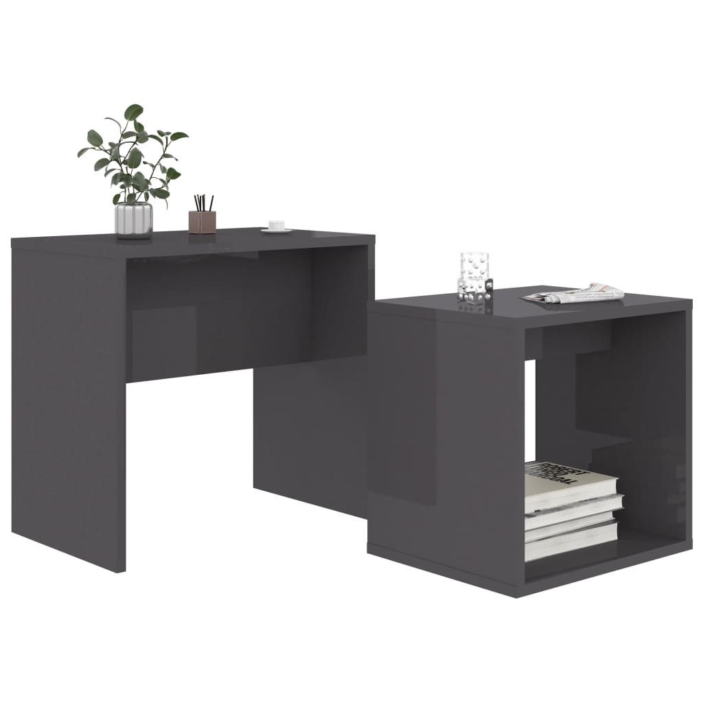 furnicato Couchtisch 2-teiliges Couchtisch-Set Holzwerkstoff Hochglanz-Grau 48x30x45 & 37x2 (1-St), Platzsparendes Satztisch-Set mit Ablage für das Wohnzimmer