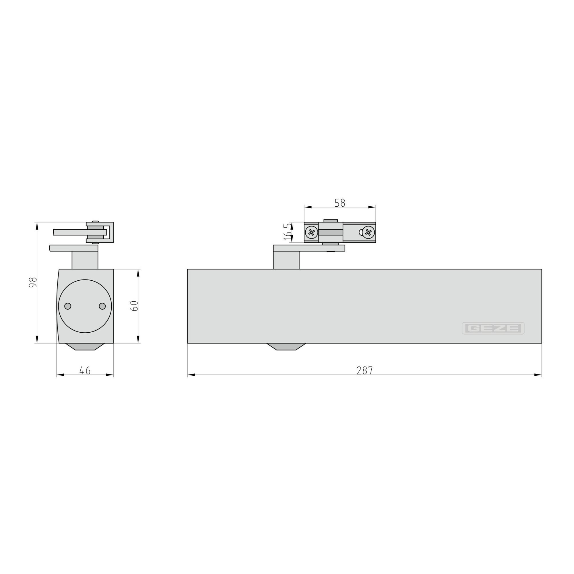 GEZE Türschließer TS 4000 in der Farbe Silber, mit Standardgestänge, (Packung), Feuer-/Rauchschutztüren, Standardgestänge, Türen bis 140cm, DIN R/L