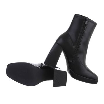 Ital-Design Damen Freizeit High-Heel-Stiefelette Blockabsatz High-Heel Stiefeletten in Schwarz