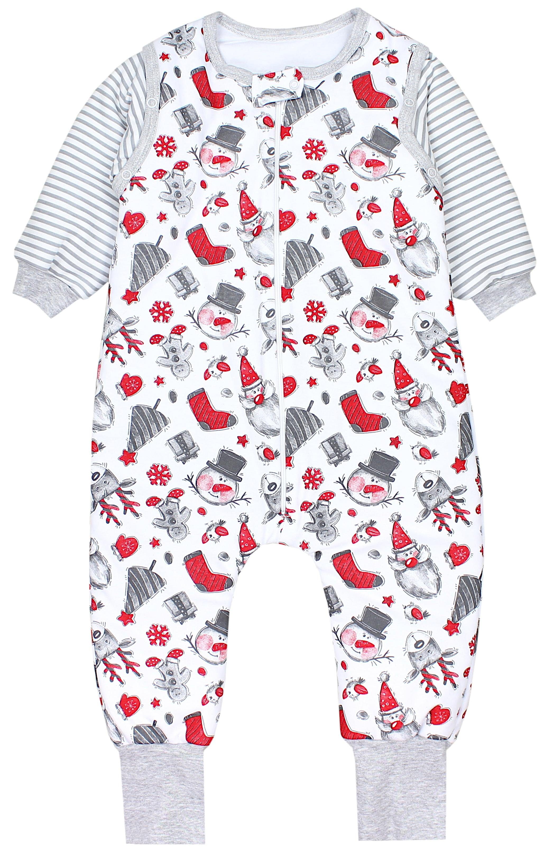 TupTam Babyschlafsack mit Beinen und Ärmel Winter OEKO-TEX zertifiziert Unisex Weihnachtsmann Schneemann Rot Weiß Grau