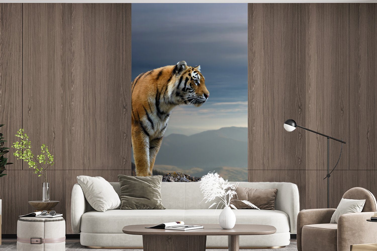 - Fototapete (2 Landschaft, Küche, bedruckt, Matt, St), - Berg Vliestapete MuchoWow - Schlafzimmer Wohnzimmer Tiger Fototapete Natur für