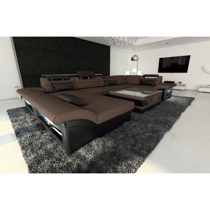 Sofa Dreams Wohnlandschaft Enzo H - U Form Stoffsofa mit LED wahlweise mit Bettfunktion als Schlafsofa Designersofa