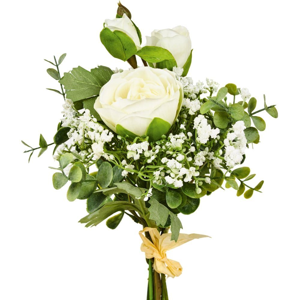 Kunstblume Rosenstrauß gebunden Rosen Blumenstrauß 45 cm 1 Stk weiß Rosen,  matches21 HOME & HOBBY, Höhe 45 cm, Indoor