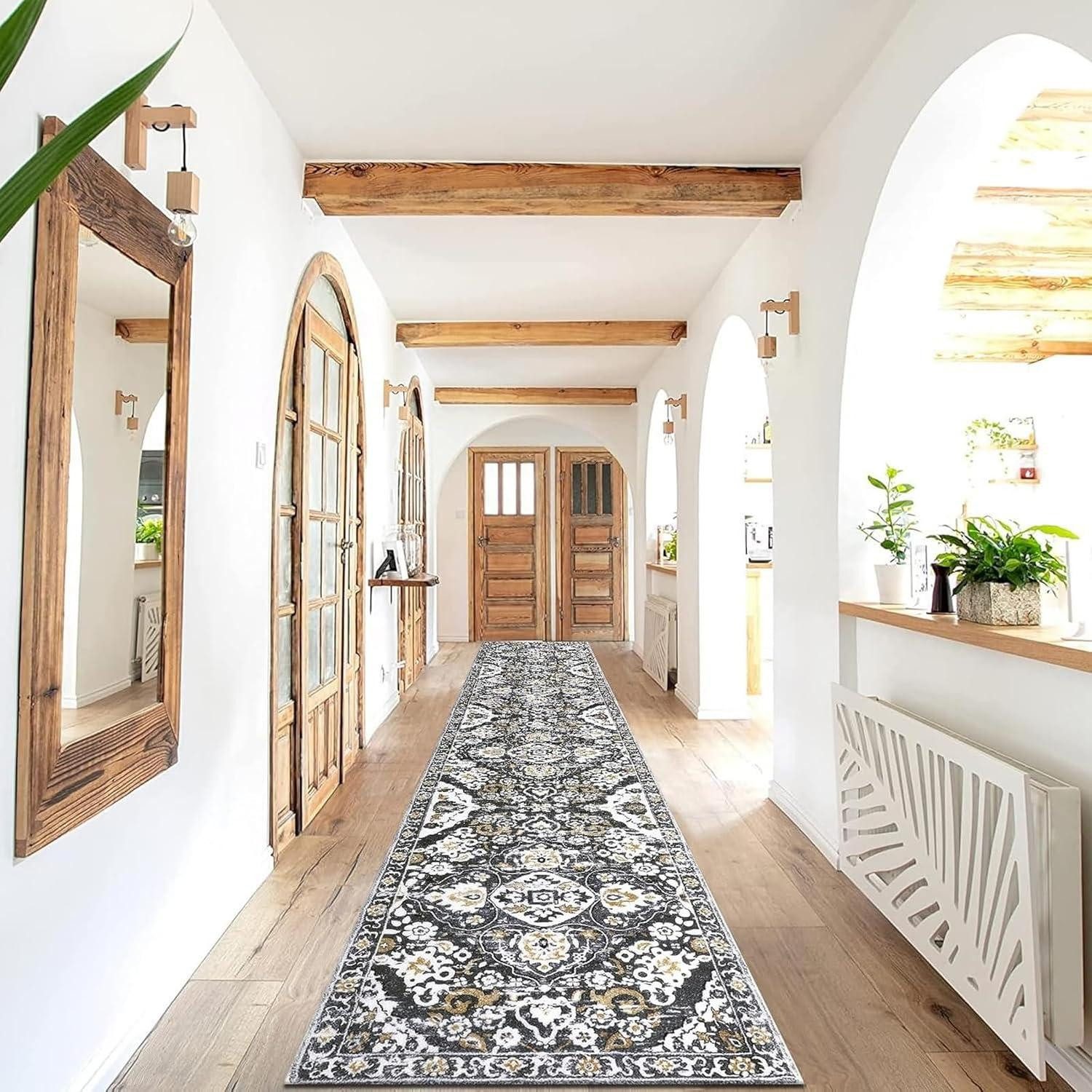 Küchenläufer Flur Teppich Läufer 60x305cm, Klassisch Waschbar Rutschfest, Grau