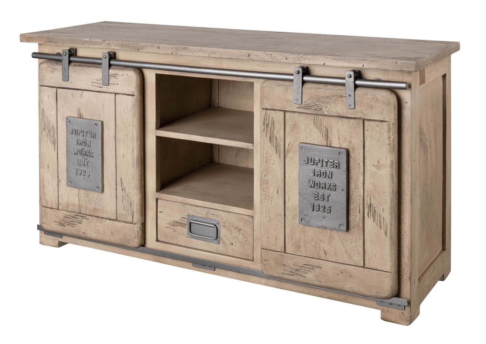 Massivmoebel24 Sideboard RAILWAY (Massivholz), Mango 128x45x70 whitewash lackiert RAILWAY #302