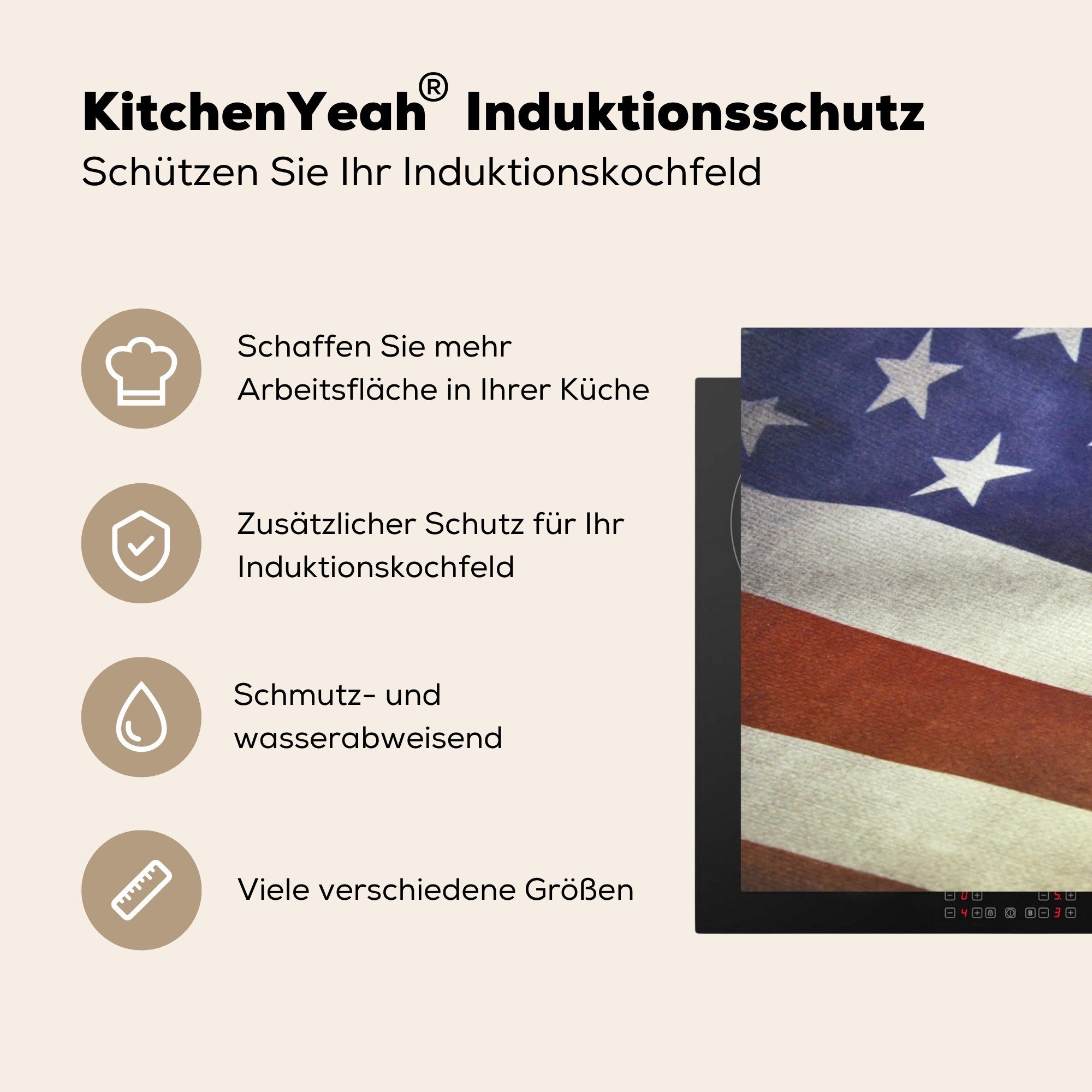 MuchoWow Herdblende-/Abdeckplatte Klassische Flagge Vereinigte Schutz Induktionskochfeld die Vinyl, cm, (1 tlg), küche, Ceranfeldabdeckung 81x52 Staaten, für