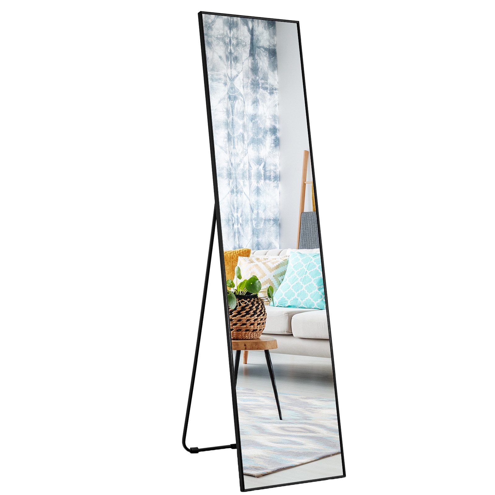 COSTWAY Ganzkörperspiegel, stehend/ wand, mit Rahmen, 160 x 40 cm, 2 in 1