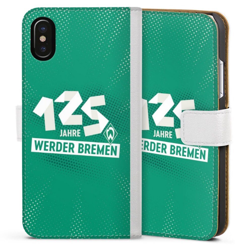 DeinDesign Handyhülle 125 Jahre Werder Bremen Offizielles Lizenzprodukt, Apple iPhone Xs Hülle Handy Flip Case Wallet Cover Handytasche Leder