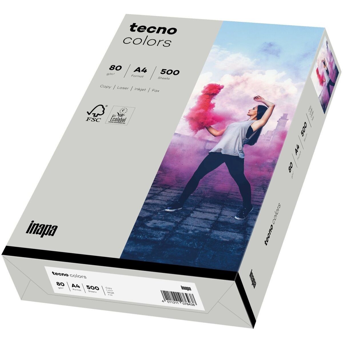 INAPA Kopierpapier Multifunktionspapier tecno colors A4 80g/qm VE=500 Blatt grau