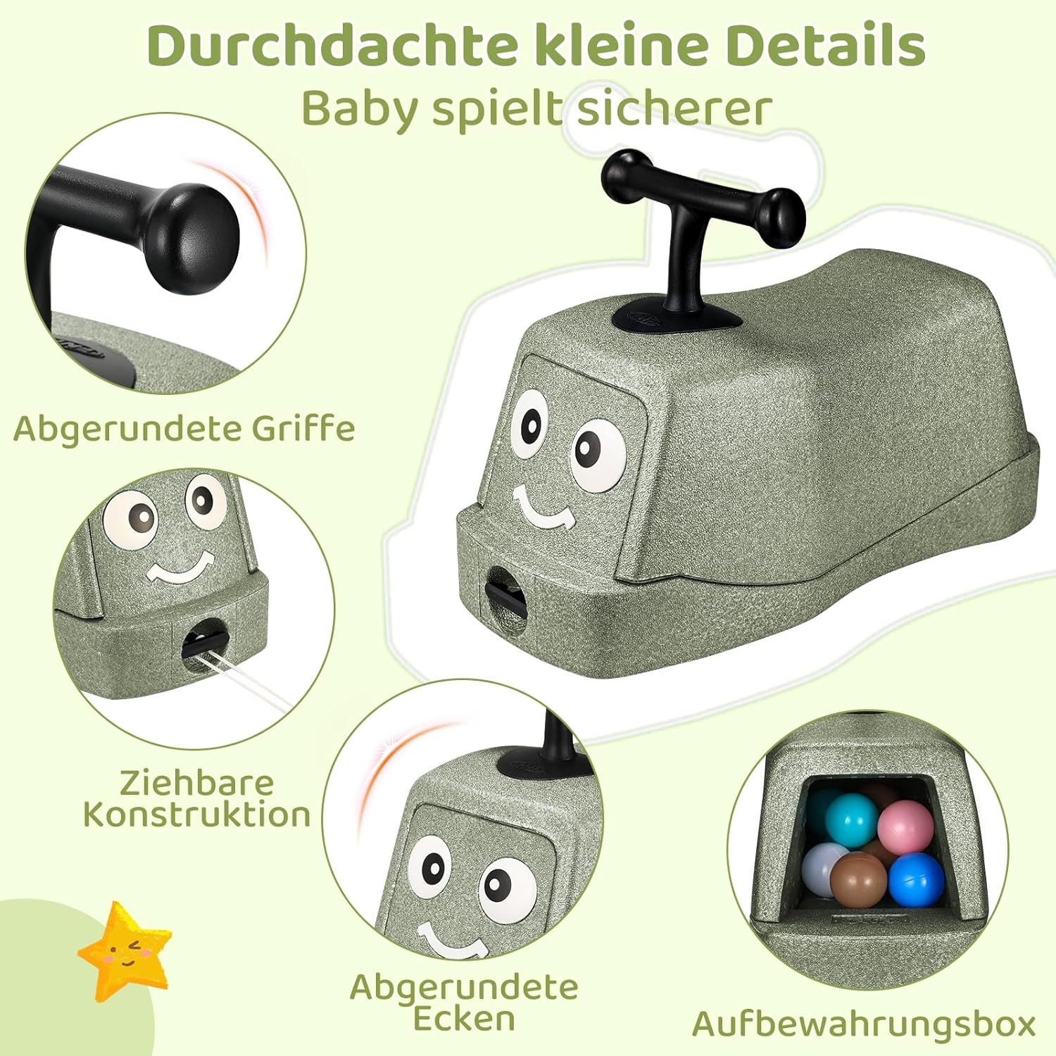 TLGREEN Rutscherauto 5 in 1 Babyrutscher mit Geräuschlose Räder, (Rutschfahrzeug), Babyroller bis 20kg, EPP, Baby Walker, Wippauto – Bild 4 von 5