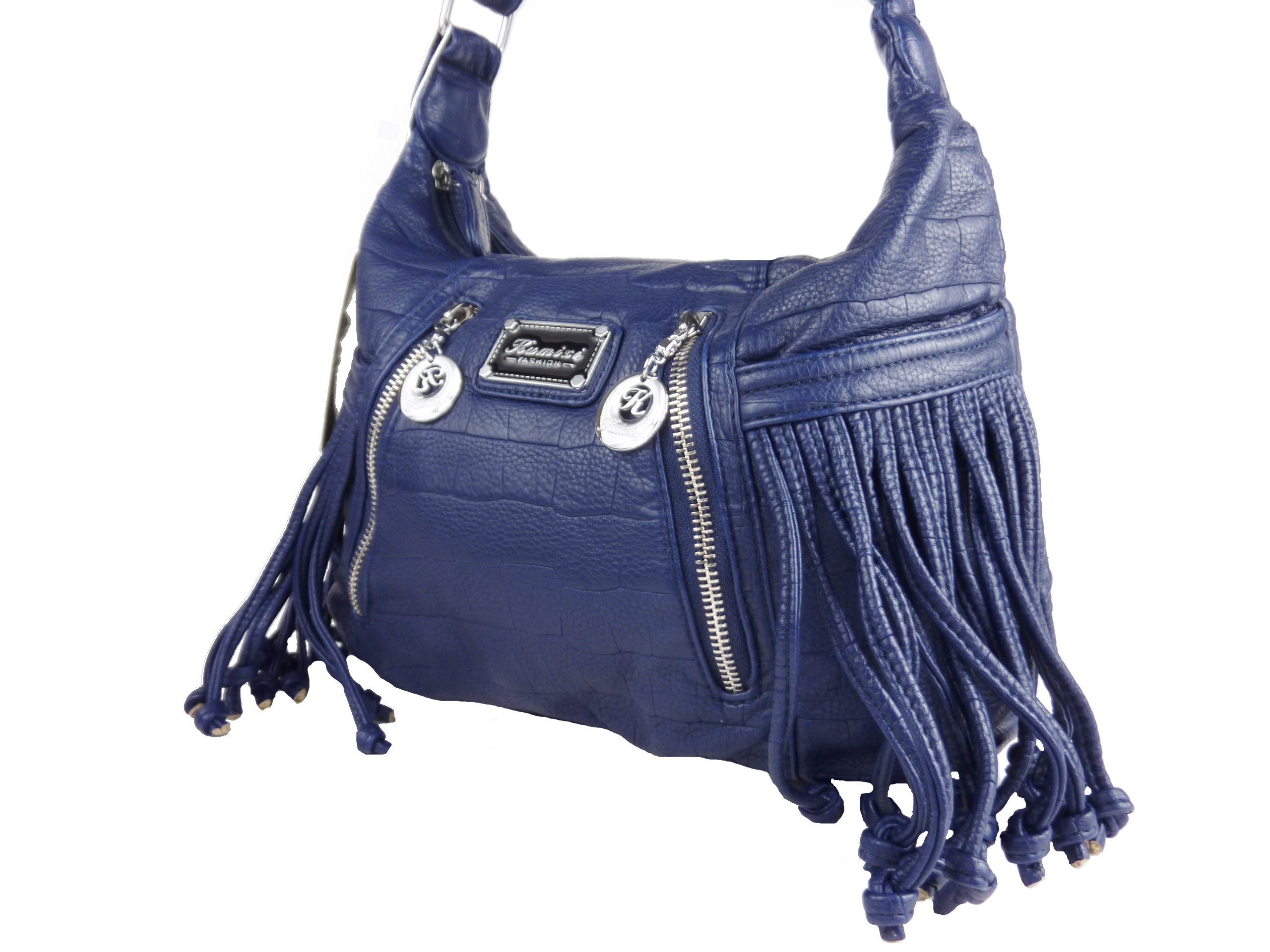 Trageriemen Damentasche, langer mit Taschen4life Fransentasche Fächer, Fransen Umhängetasche mit KM1512, Fransentasche blau